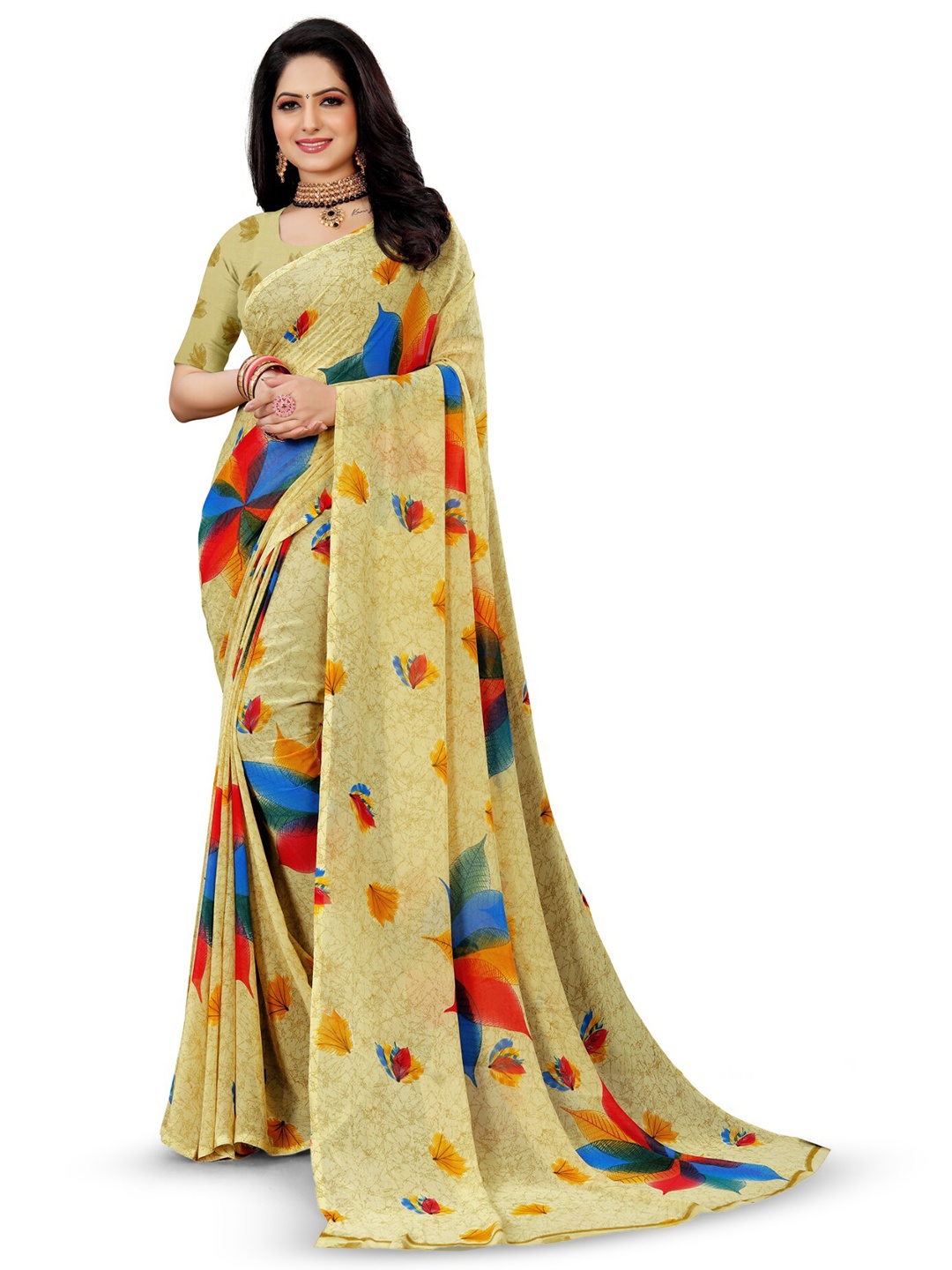 

Sanwariya Silk Floral Printed Pure Georgette Saree, Cream