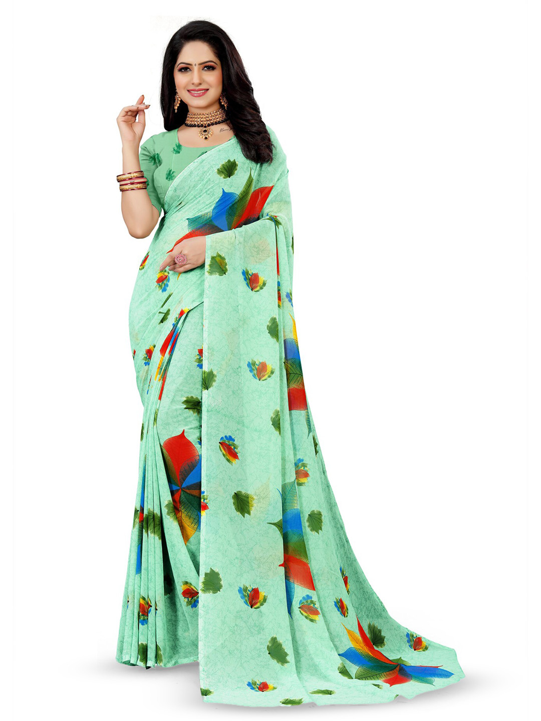 

Sanwariya Silk Floral Pure Georgette Saree, Teal