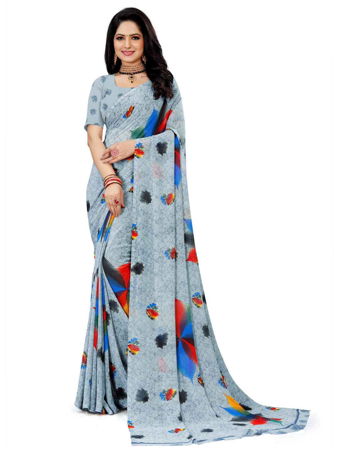 

Sanwariya Silk Floral Printed Pure Georgette Saree, Grey