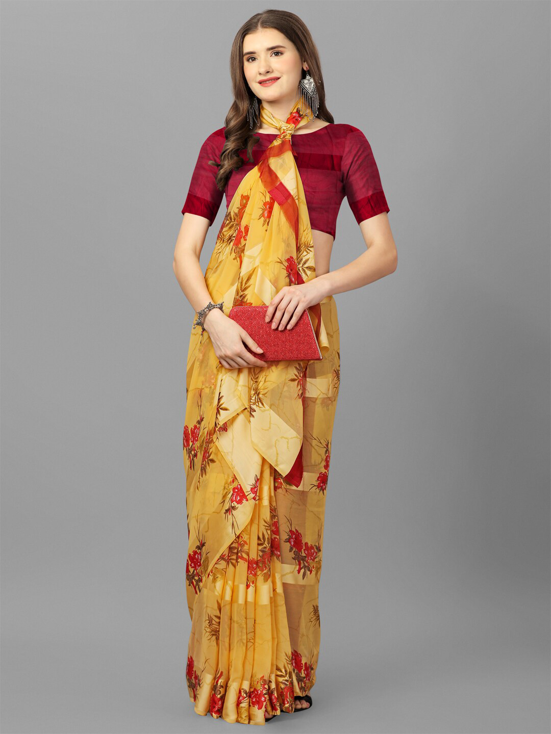 

Sanwariya Silk Floral Printed Satin Saree, Beige