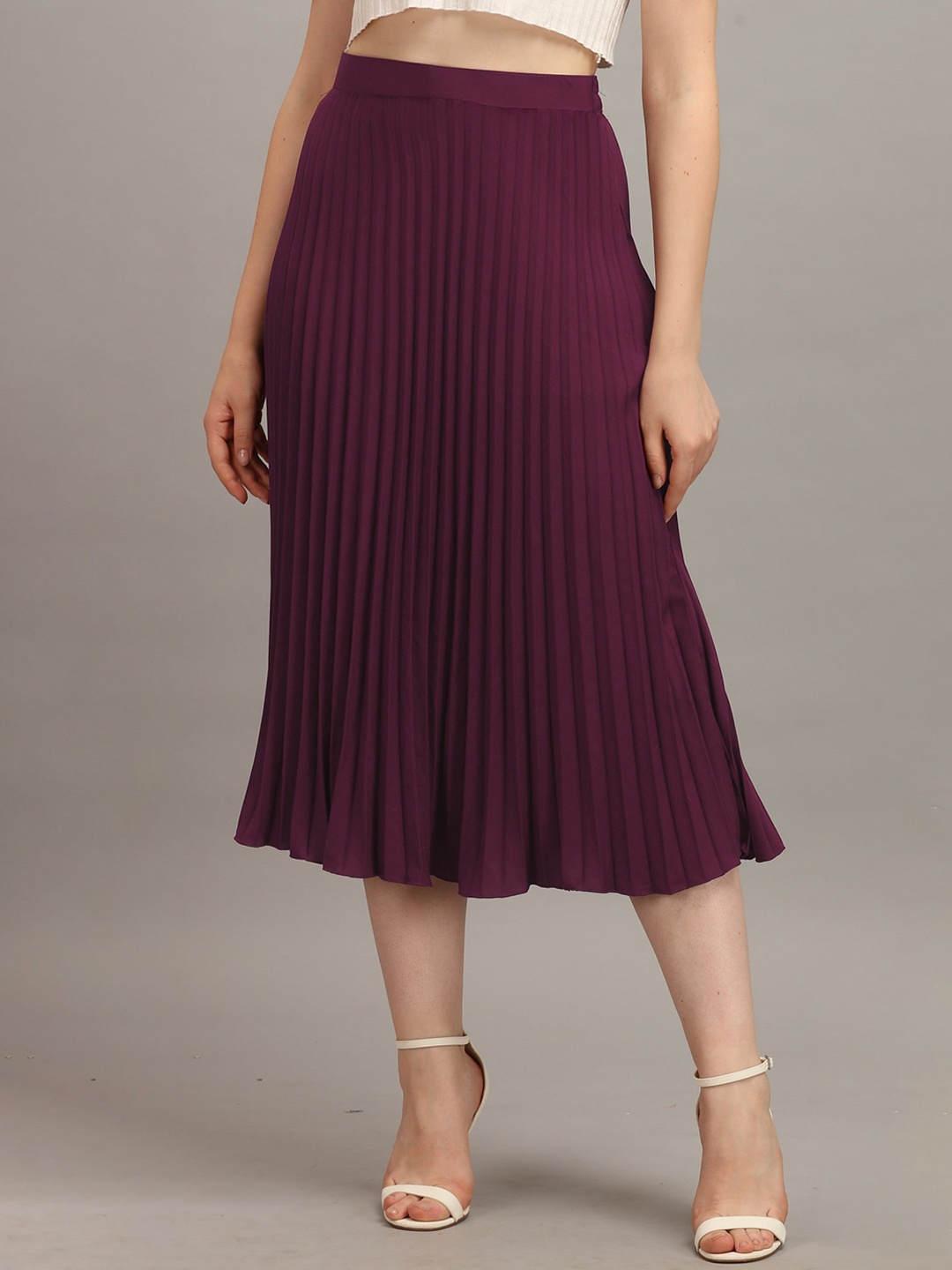 

Femvy Pleated Flared Midi Skirt, Magenta