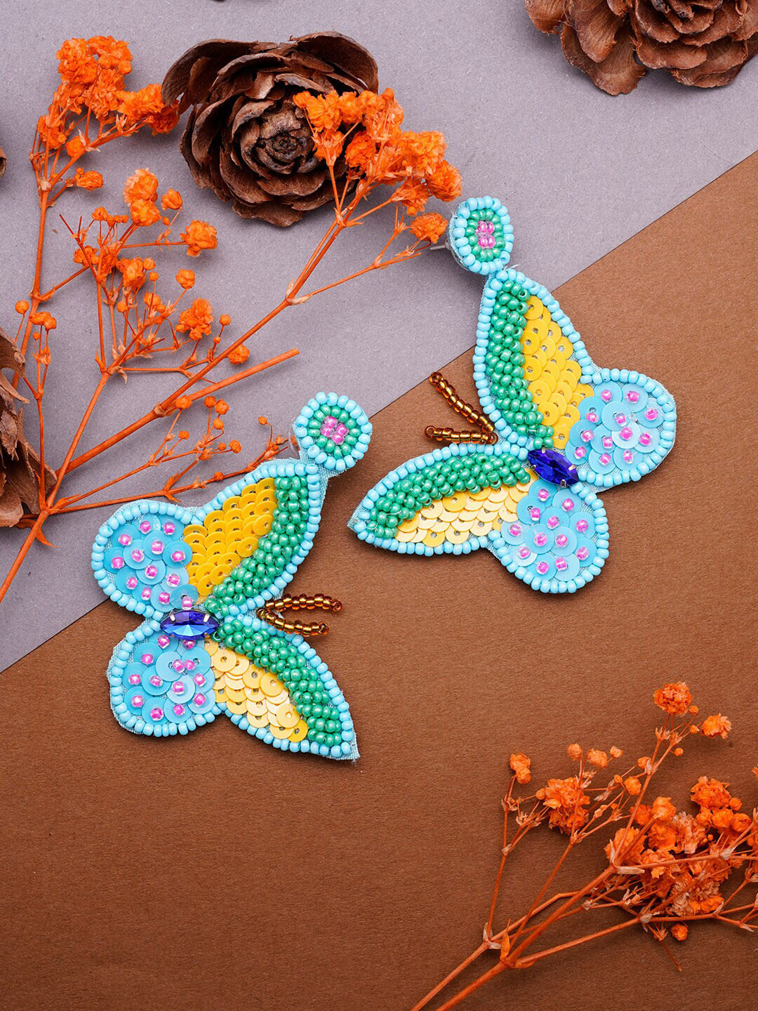 

VIRAASI Contemporary Shaped Beaded Butterfly Drop Earrings, Blue