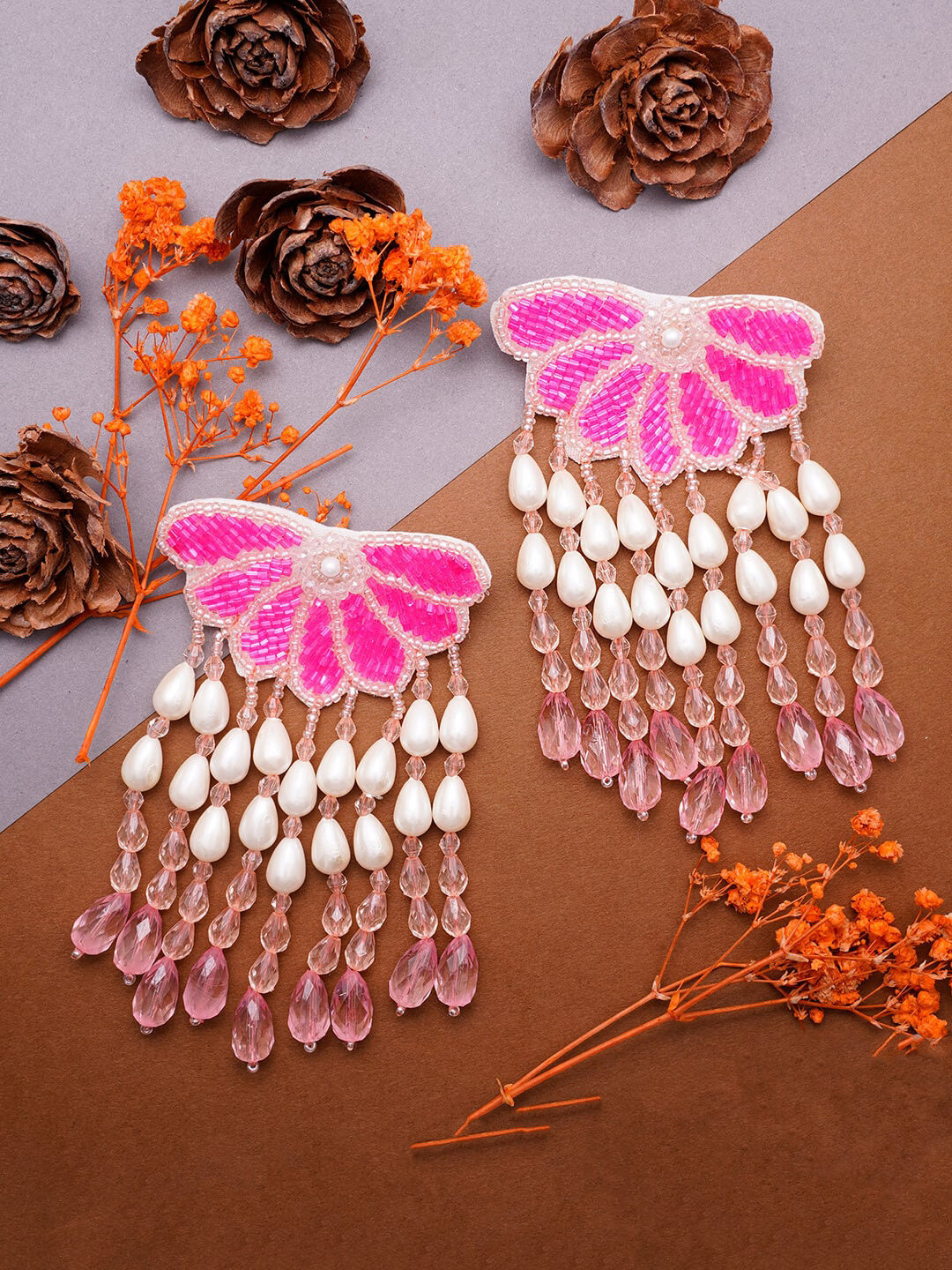 

VIRAASI Beaded Butterfly Drop Earrings, Pink