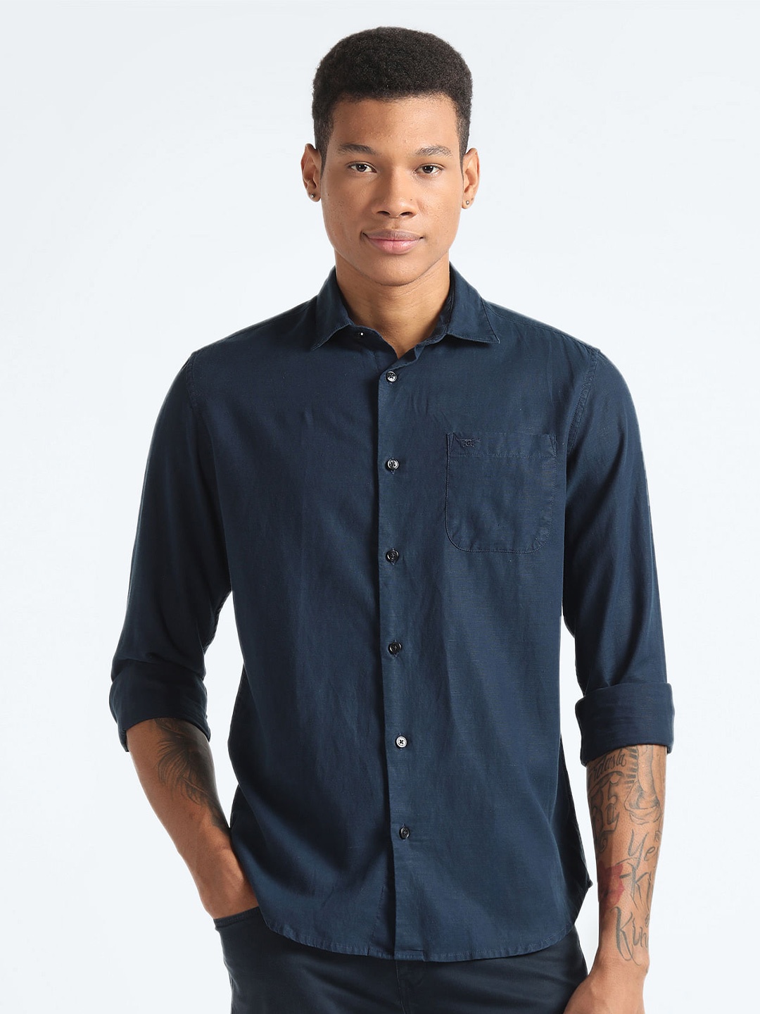 

Flying Machine Slim Fit Casual Shirt, Navy blue