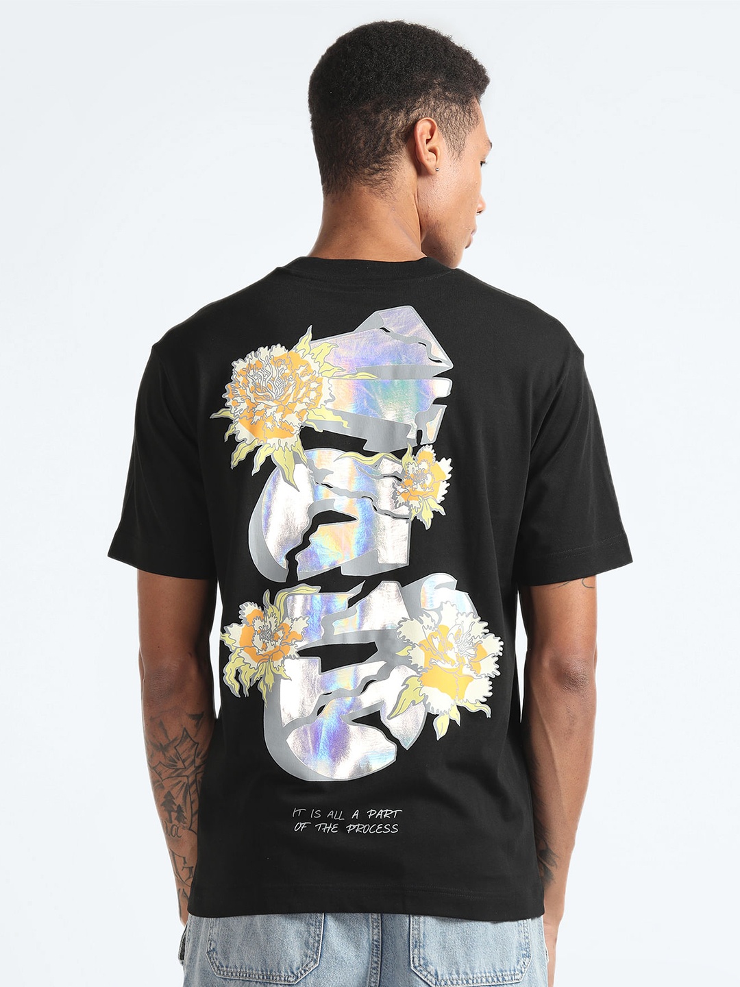 

Flying Machine Graphic Printed Pure Cotton Oversized T-shirt, Black