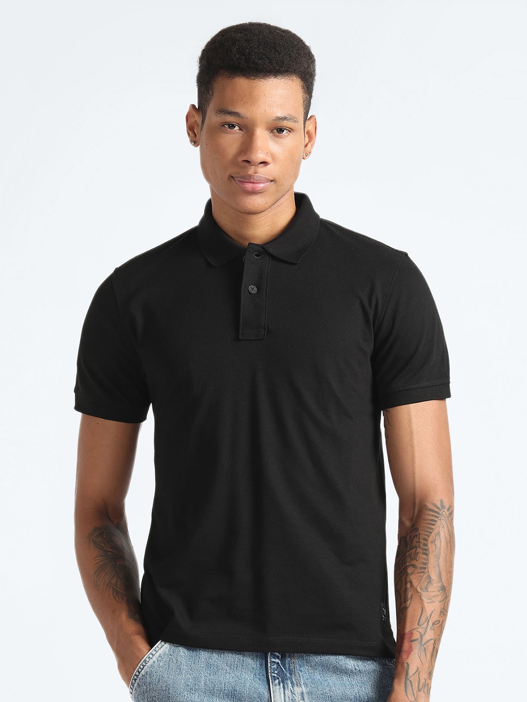 

Flying Machine Regular Fit Polo Collar T-shirt, Black