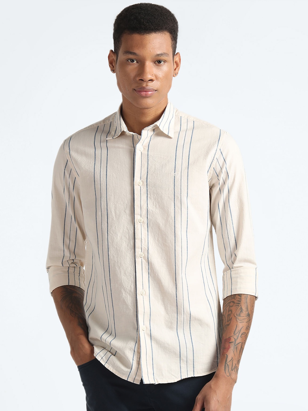 

Flying Machine Slim Fit Striped Pure Cotton Casual Shirt, White