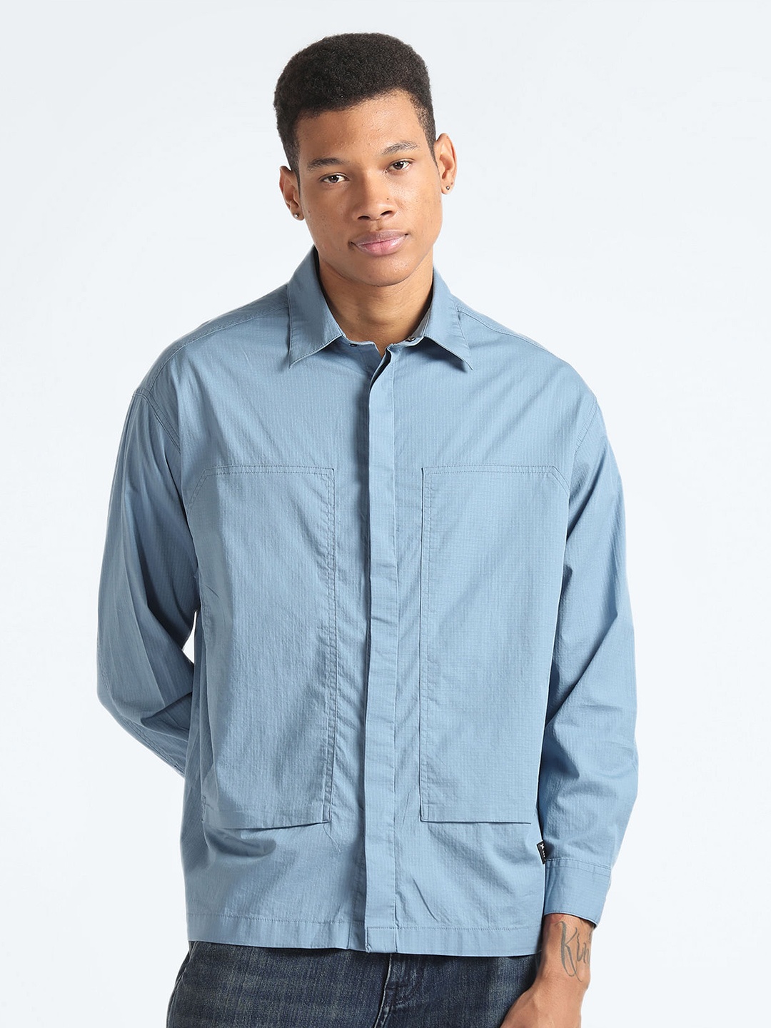

Flying Machine Micro Checks Oversized Casual Shirt, Blue