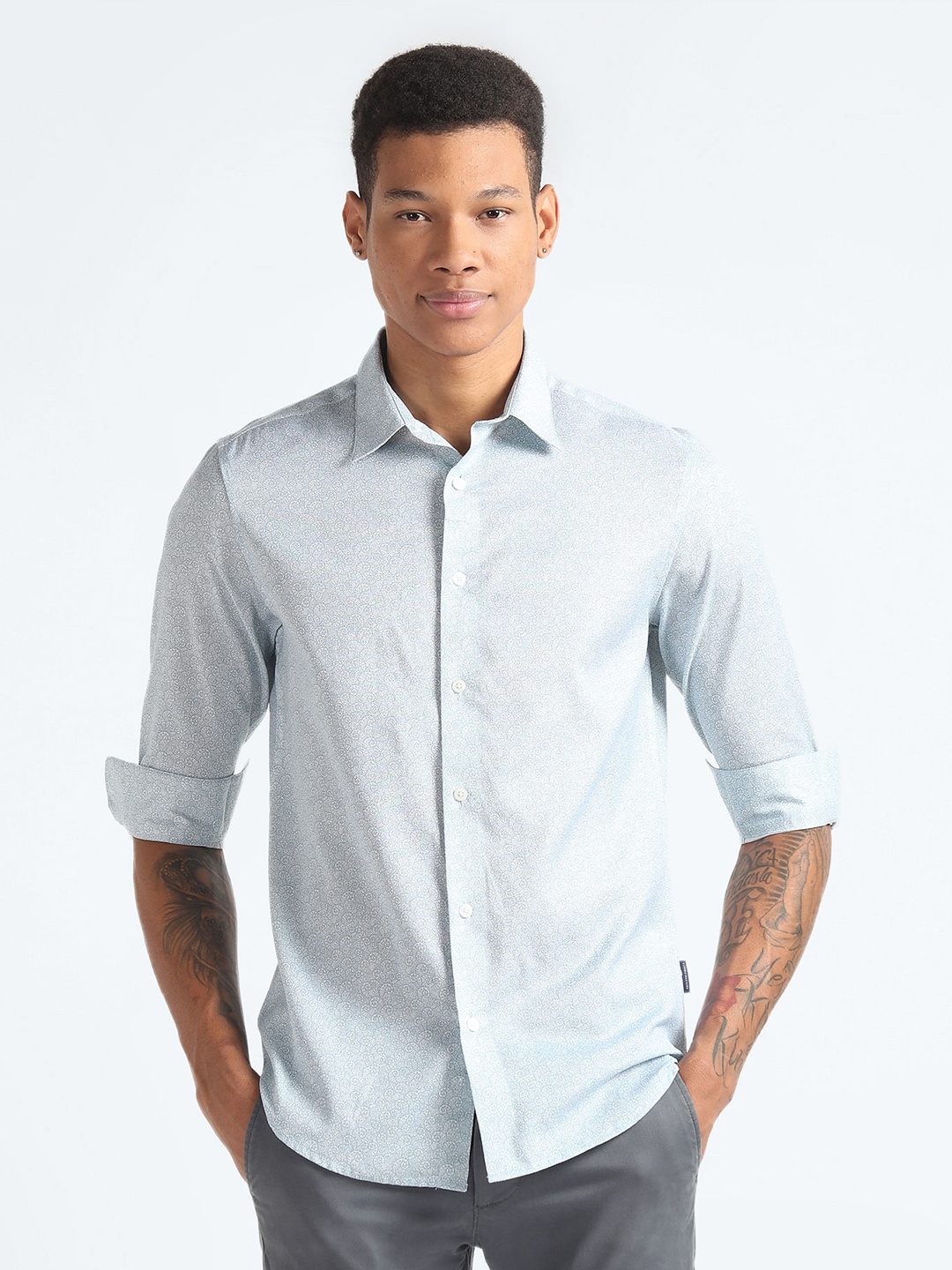 

Flying Machine Paisley Printed Slim Fit Cotton Linen Casual Shirt, Blue