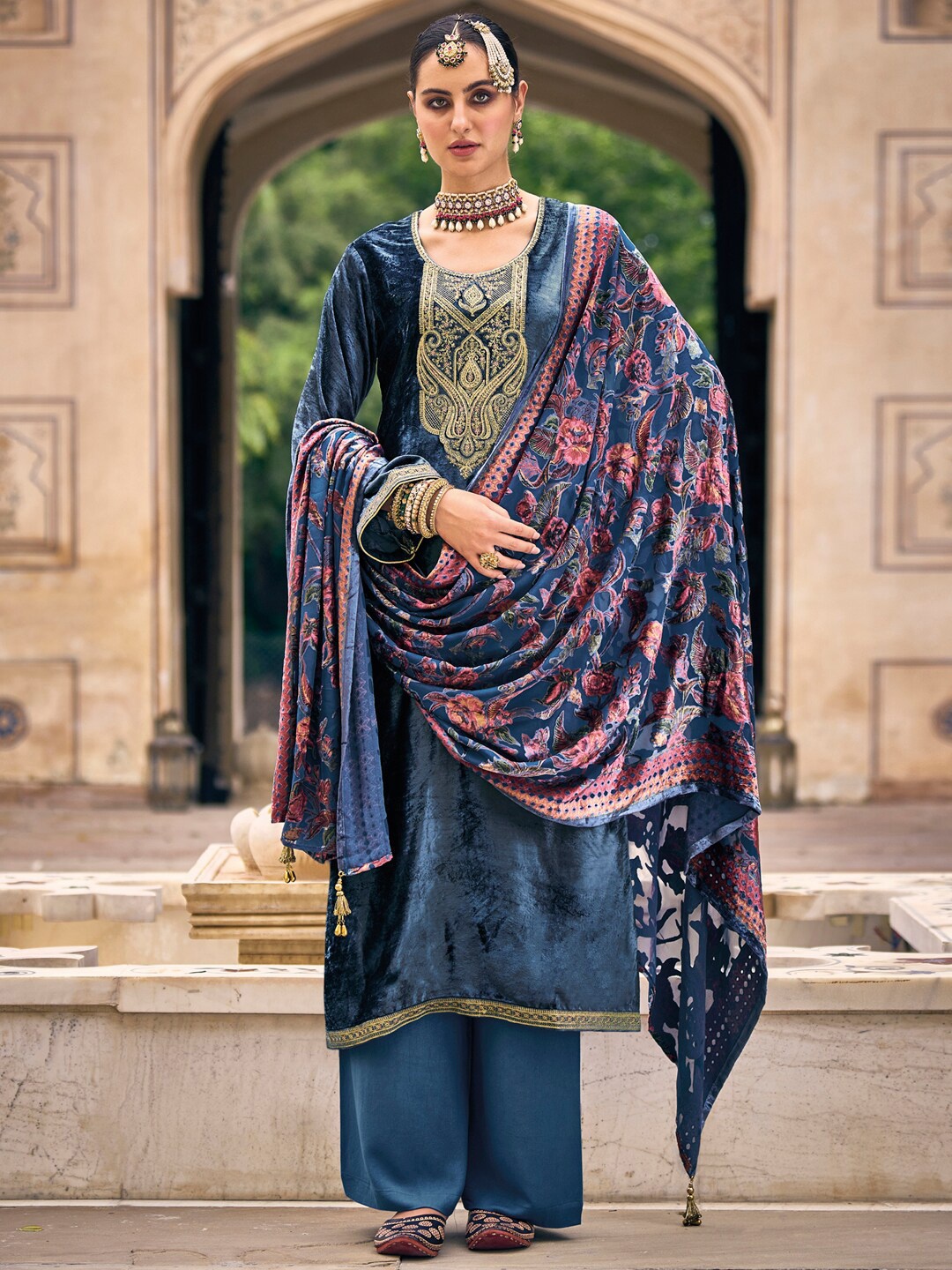

Stylee LIFESTYLE Ethnic Motifs Embroidered Unstitched Dress Material, Blue