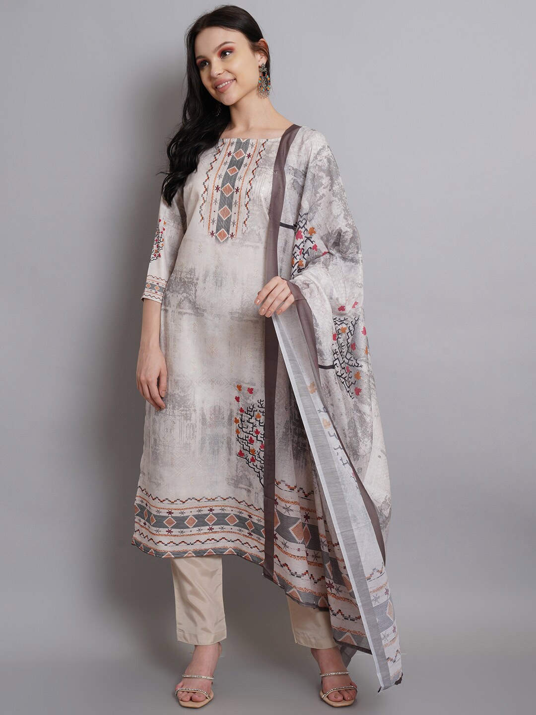 

Stylee LIFESTYLE Ethnic Motifs Printed Unstitched Dress Material, Beige