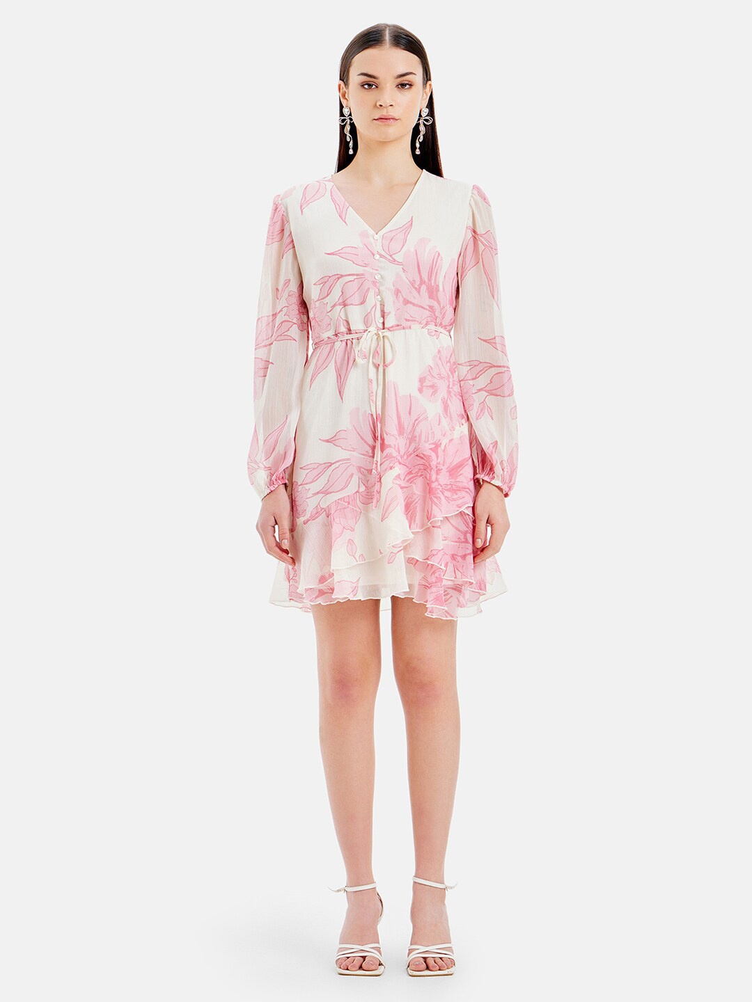 

Kazo Floral Printed Satin Fit & Flare Dress, Pink
