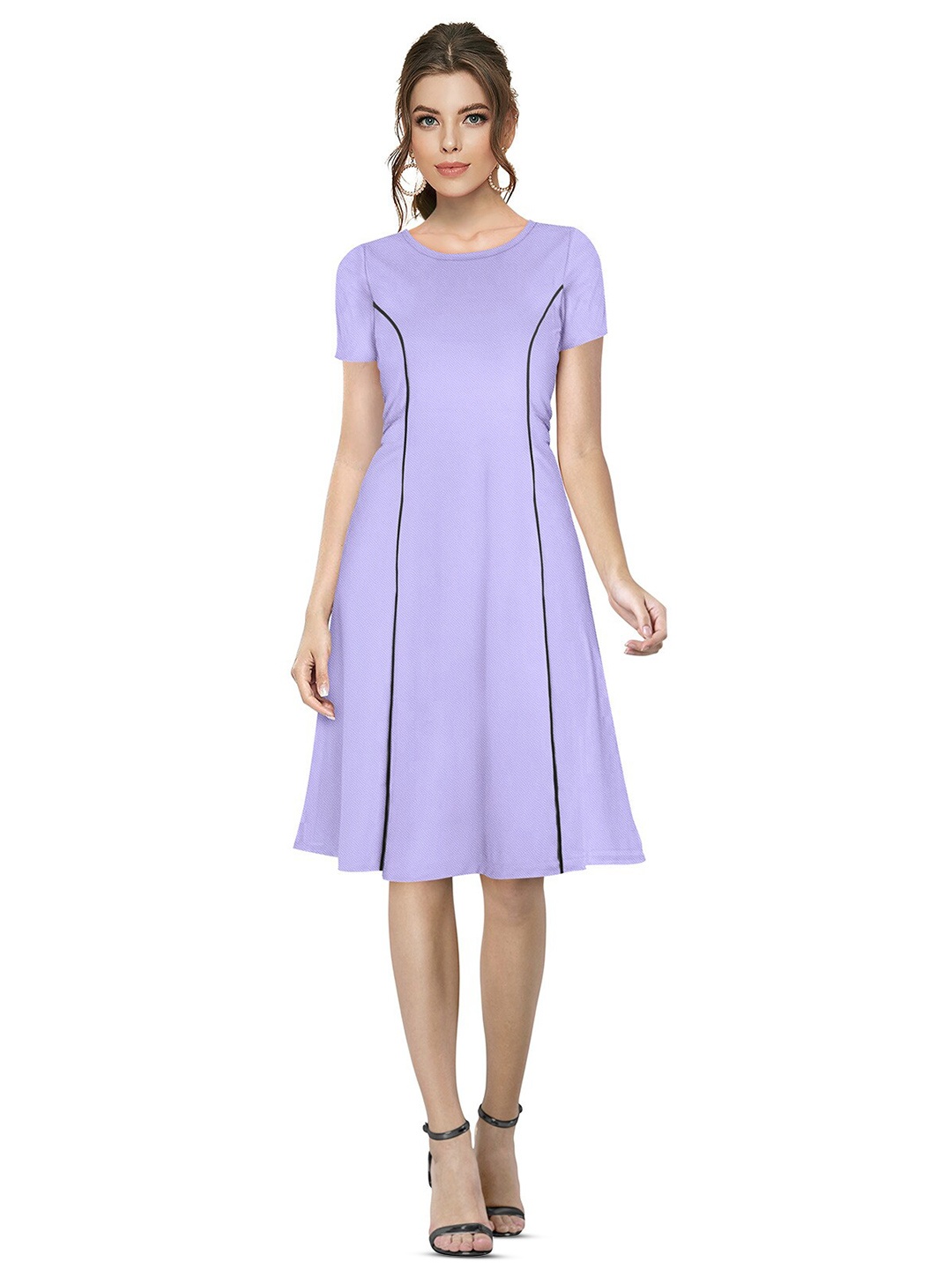 

ODETTE Round Neck Acrylic A-Line Dress, Purple