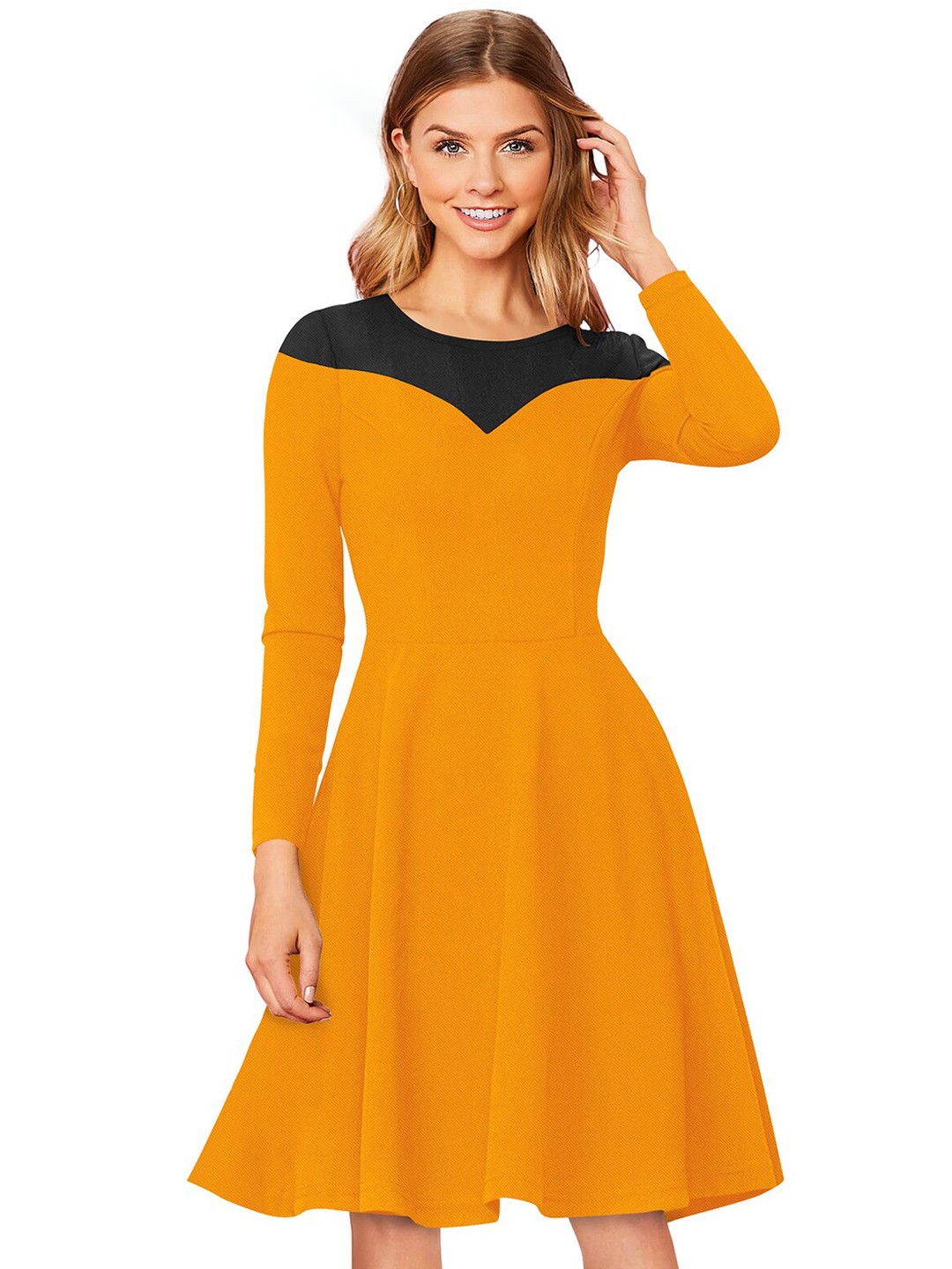 

ODETTE Acrylic Fit & Flare Dress, Yellow