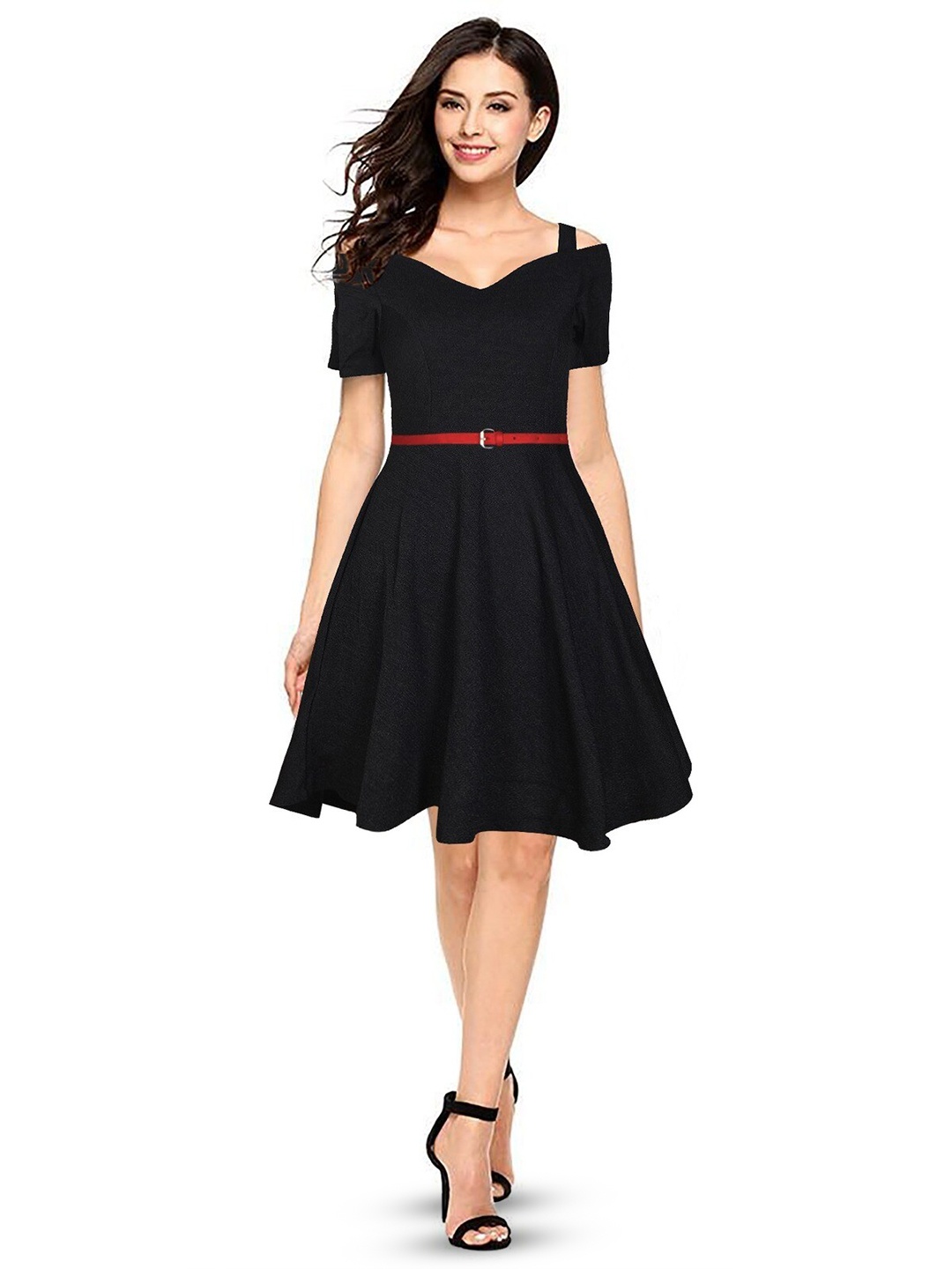 

ODETTE Cold Shoulder Sleeves Fit & Flare Dress, Black