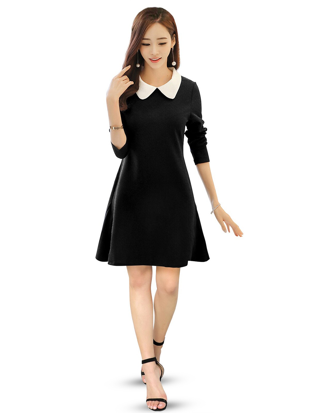 

ODETTE Peter Pan Collar Fit & Flare Dress, Black