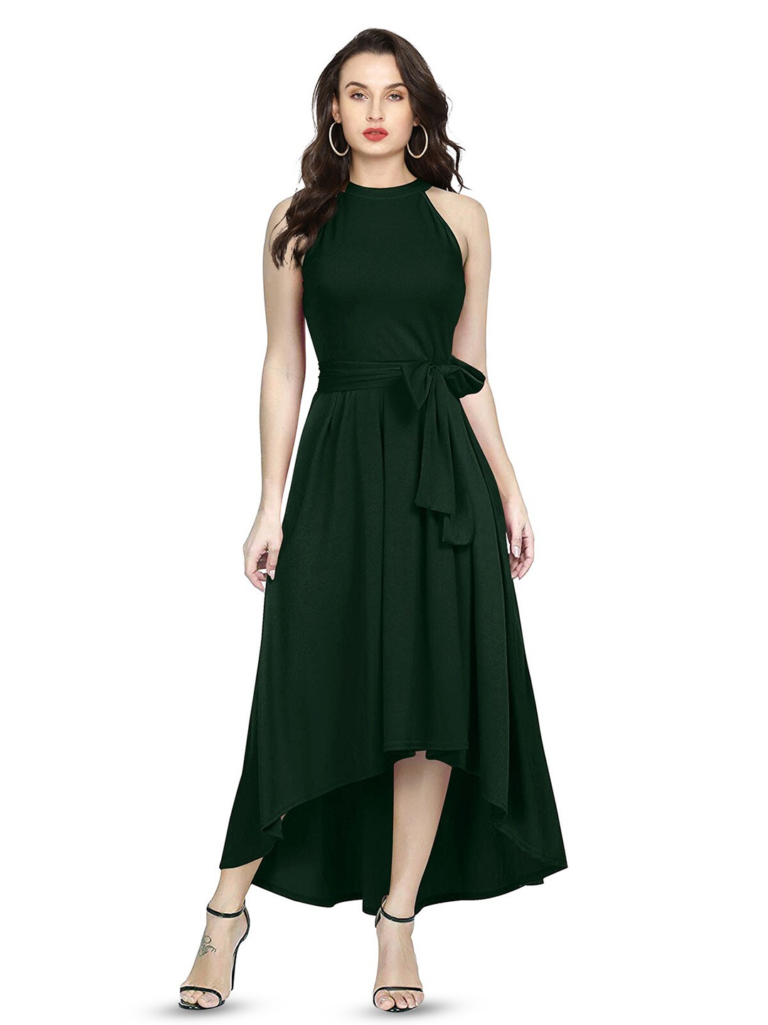 

ODETTE Tie Up Sleeveless Fit & Flare Maxi Dress, Green