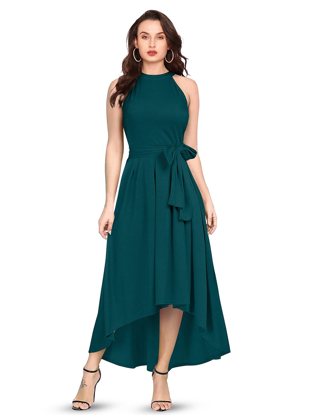 

ODETTE Halter Neck Bow Detail Fit & Flare Maxi Dress, Teal