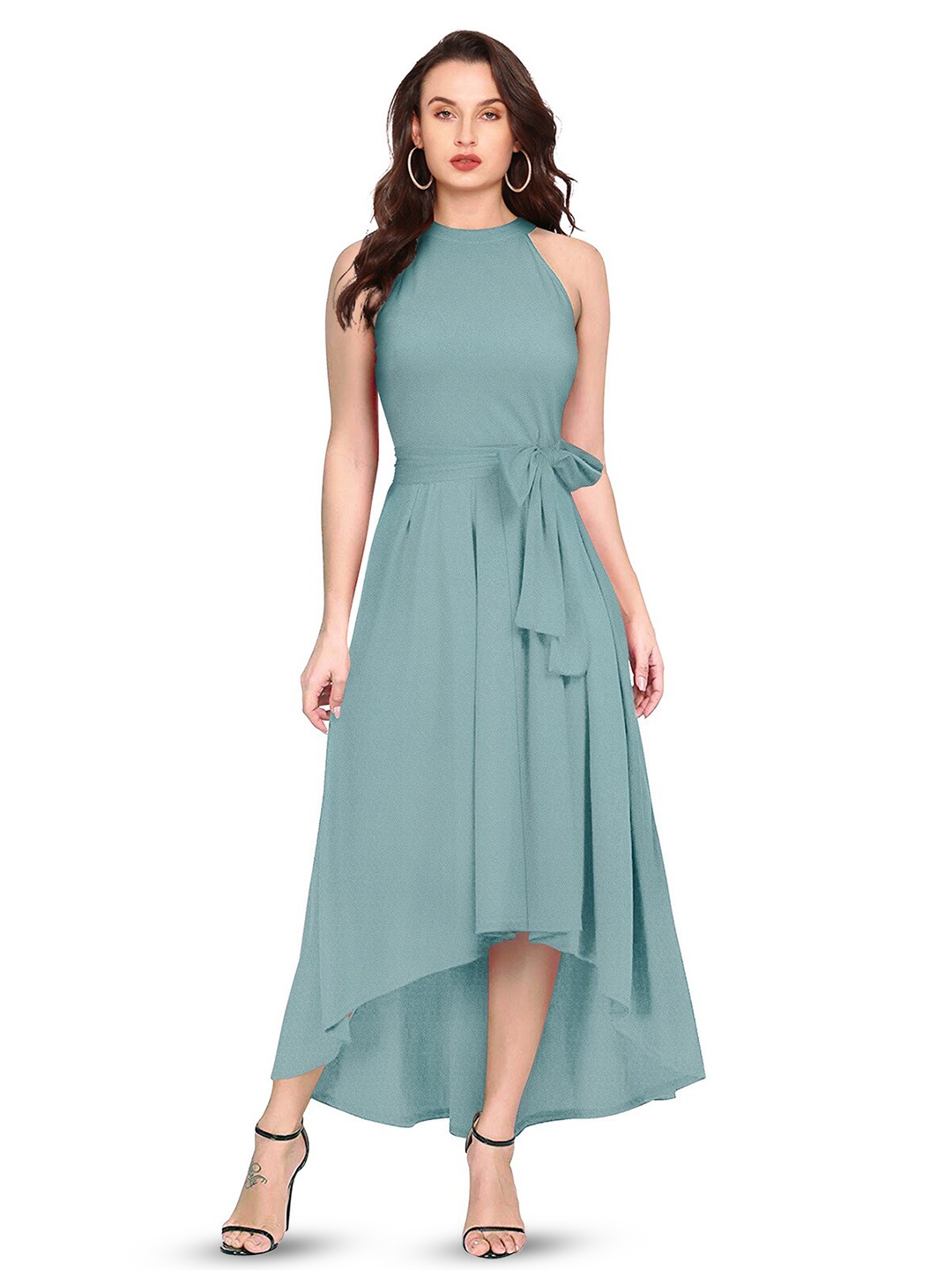 

ODETTE Round Neck Fit & Flare Maxi Dress, Blue