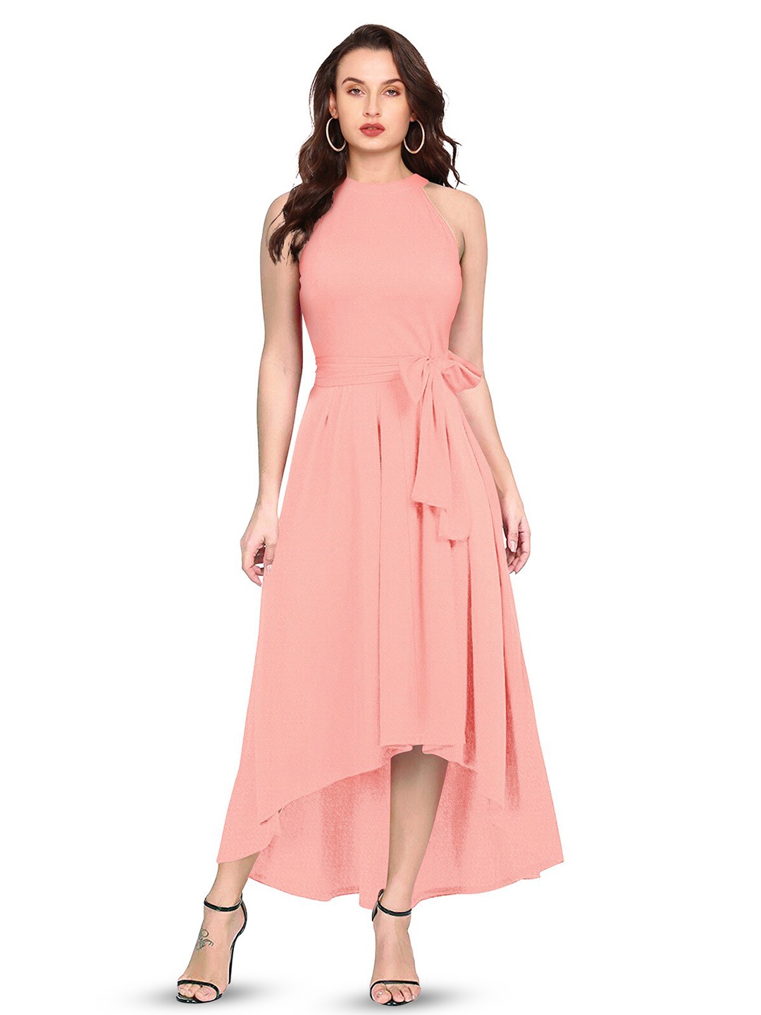 

ODETTE Round Neck Fit & Flare Maxi Dress, Peach
