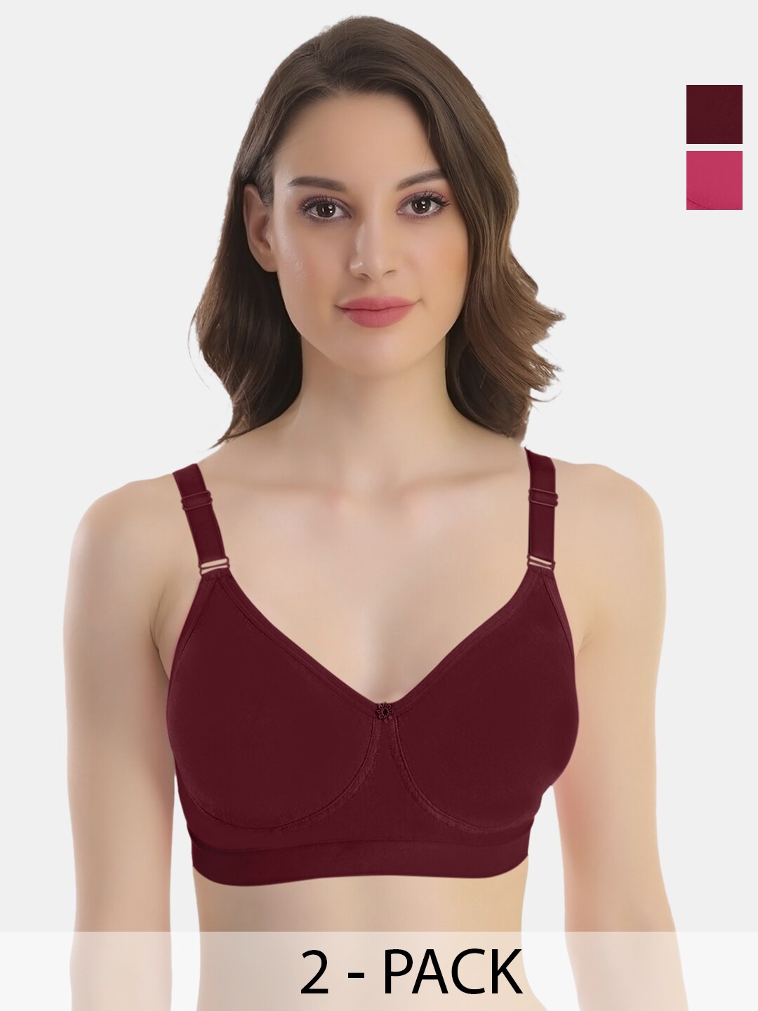 

POOJA RAGENEE Pack Of 2 Anti Odour Cotton T-shirt Bra Full Coverage Non Padded Non-Wired, Magenta