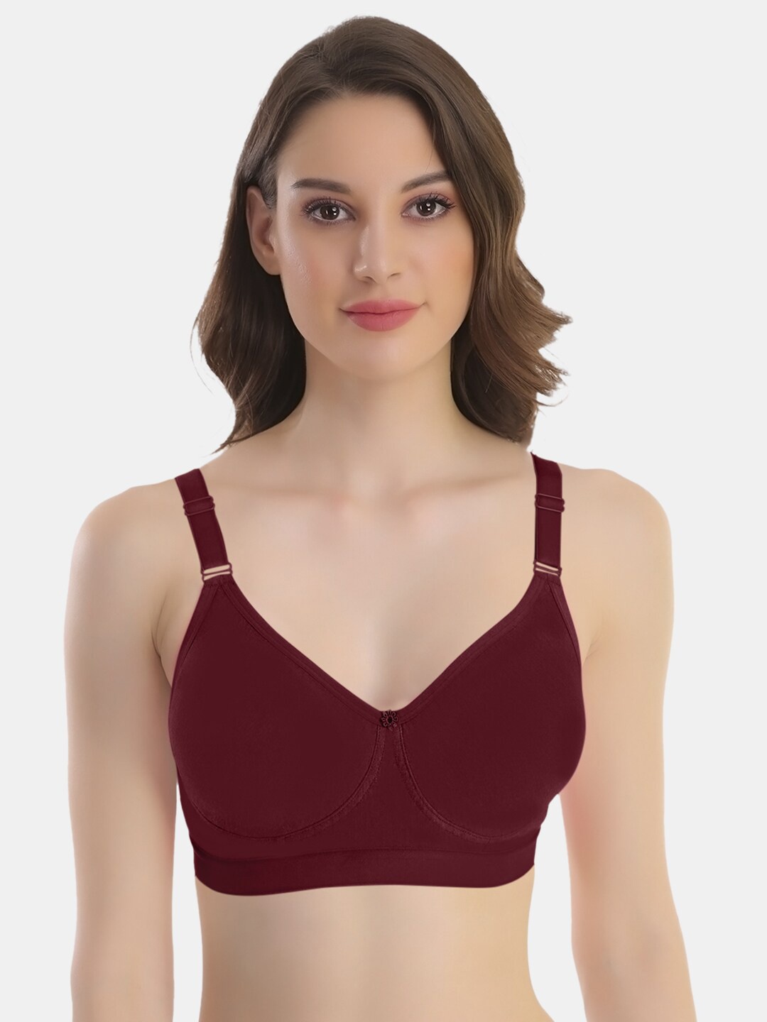 

POOJA RAGENEE Anti Odour Cotton T-shirt Bra Full Coverage Non Padded All Day Comfort, Maroon