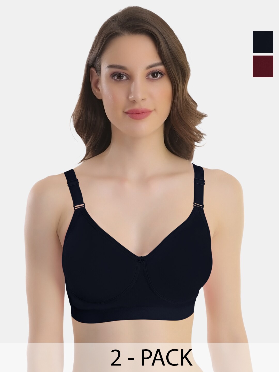 

POOJA RAGENEE Pack Of 2 Full Coverage Anti Odour Cotton Bra, Maroon