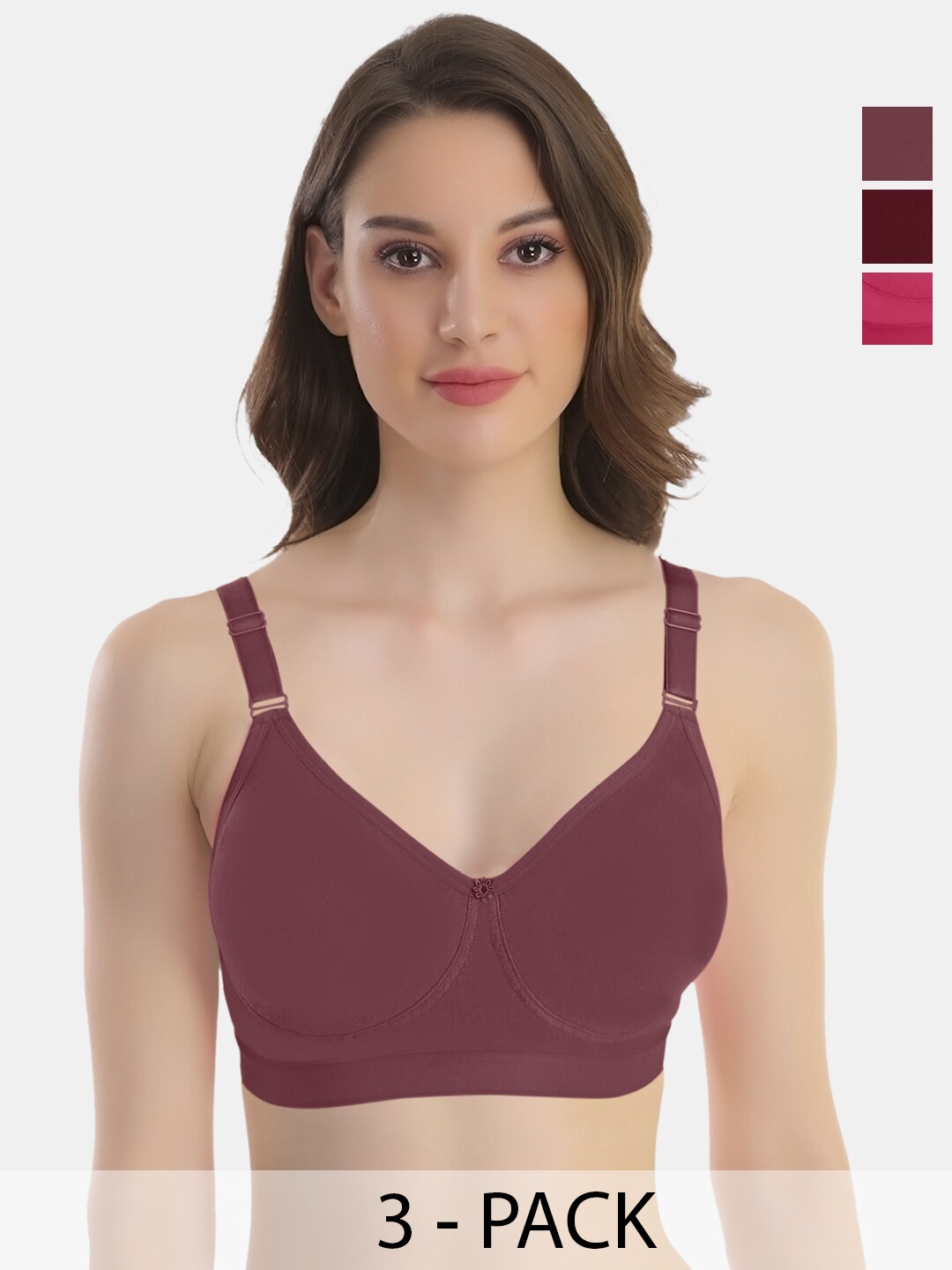 

POOJA RAGENEE Pack Of 3 Full Coverage Anti Odour Cotton Bra, Maroon