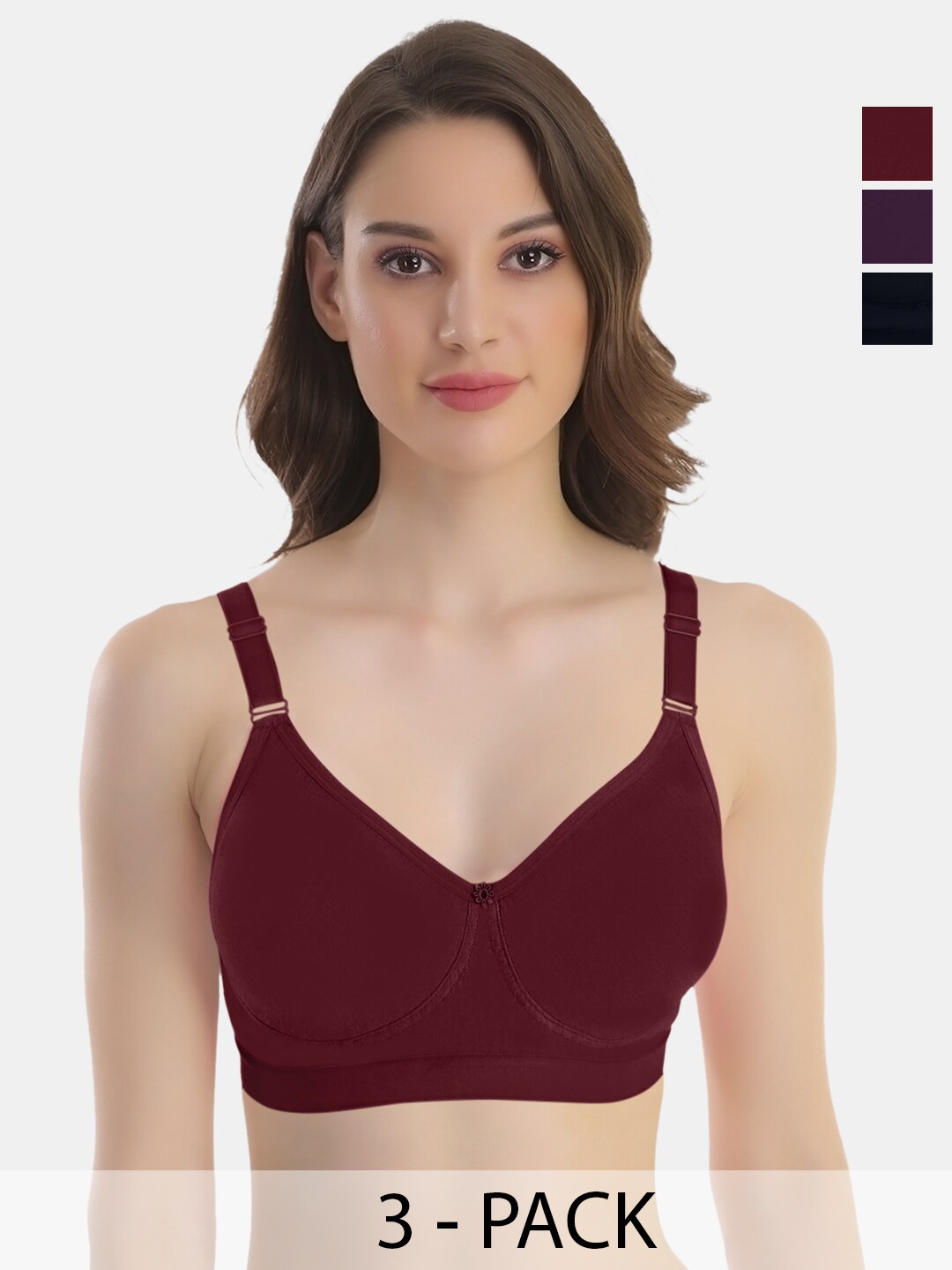 

POOJA RAGENEE Pack Of 3 Full Coverage Anti Odour Cotton Bra, Maroon