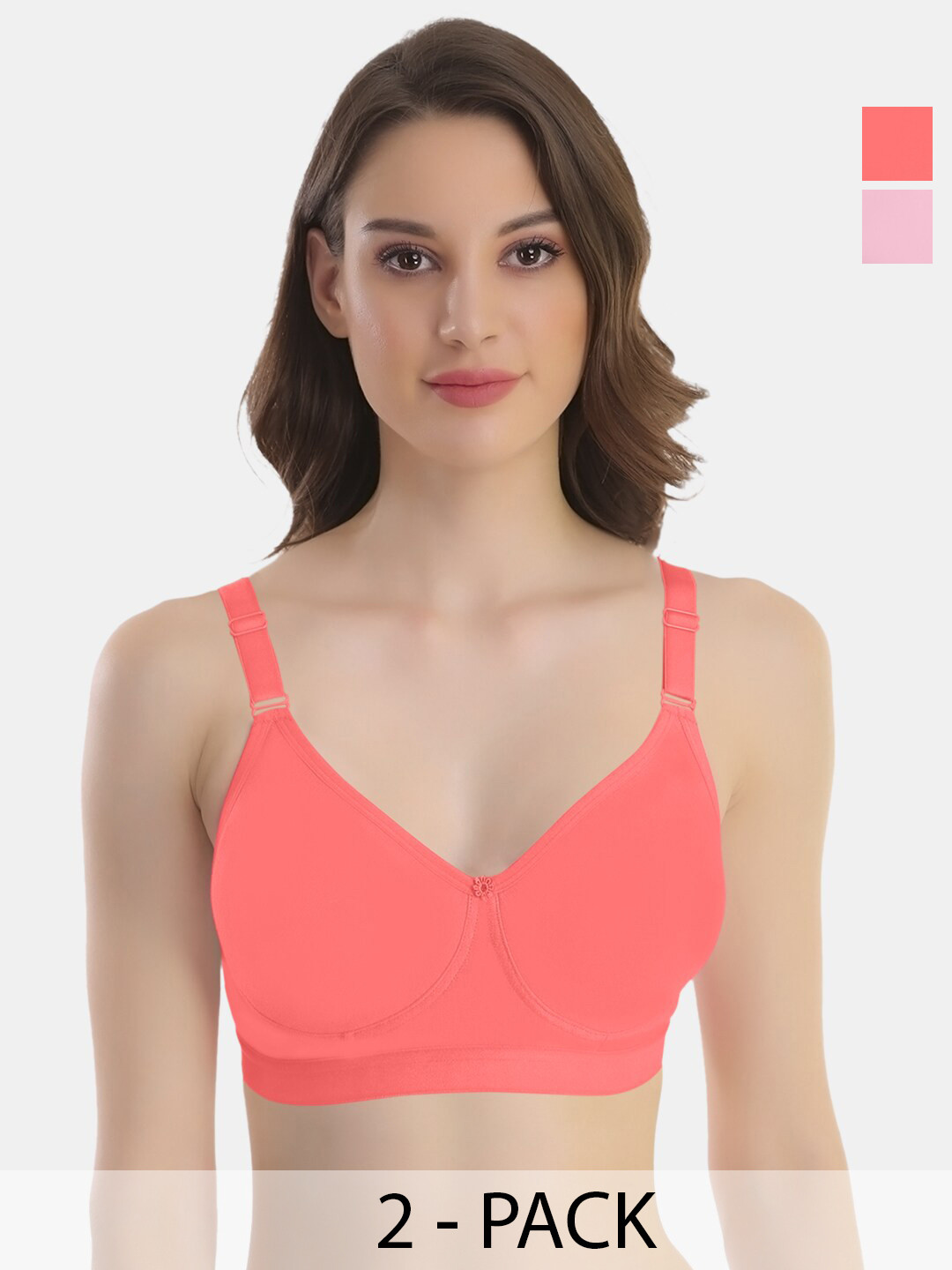 

POOJA RAGENEE Pack Of 2 Full Coverage Anti Odour Cotton Bra, Pink