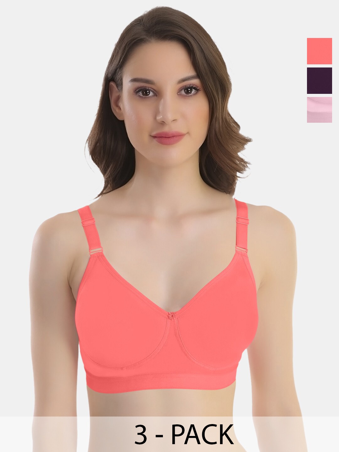 

POOJA RAGENEE Pack Of 3 Full Coverage Anti Odour Cotton Bra, Burgundy