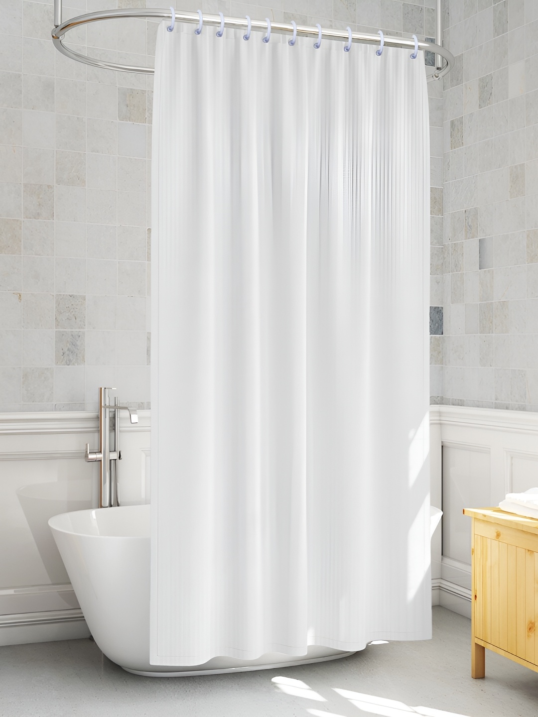 

MONKDECOR White Striped Water Repellent Shower Curtain
