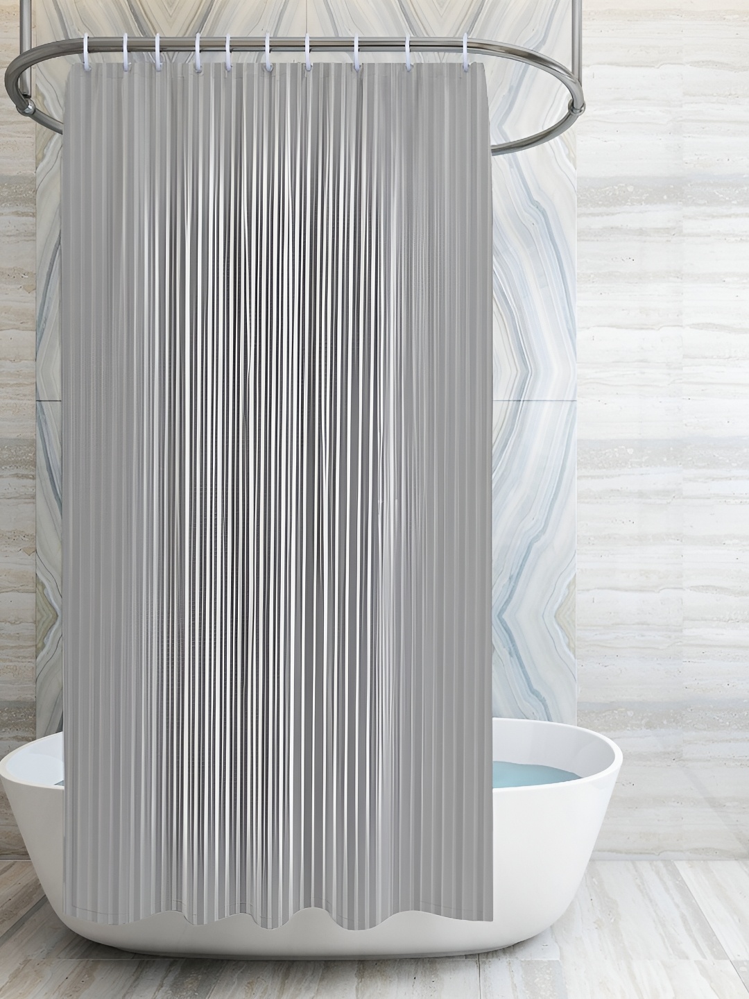 

MONKDECOR Grey Striped Water Repellent Shower Curtain