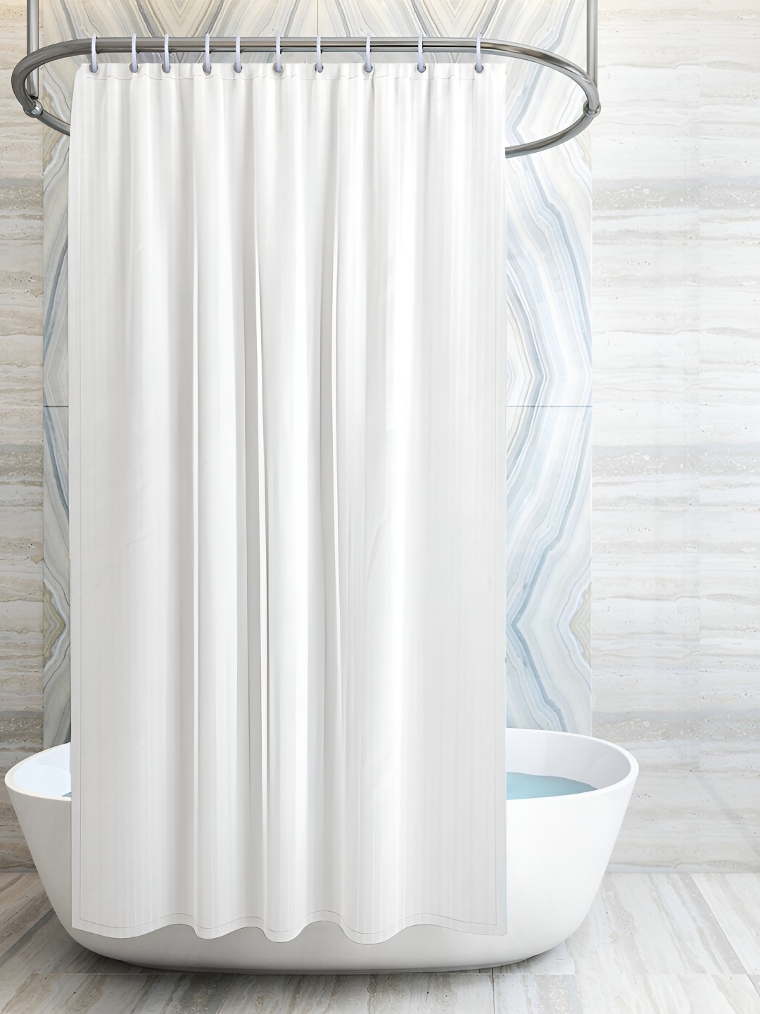 

MONKDECOR White Striped Water Repellent Shower Curtain