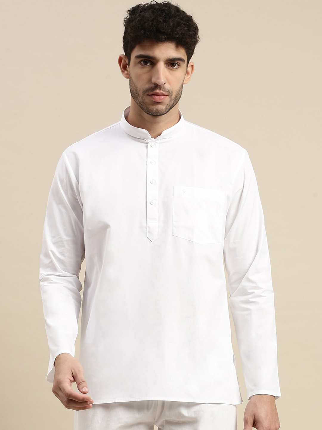

Ramraj Mandarin Collar Long Sleeves Straight Short Kurta, White
