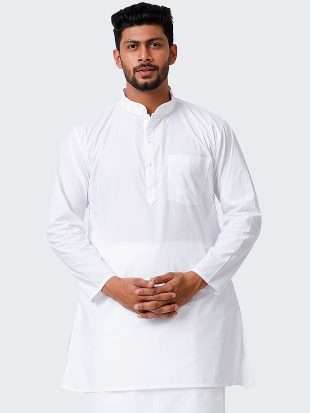 

Ramraj Mandarin Collar Long Sleeves Straight Kurta, White