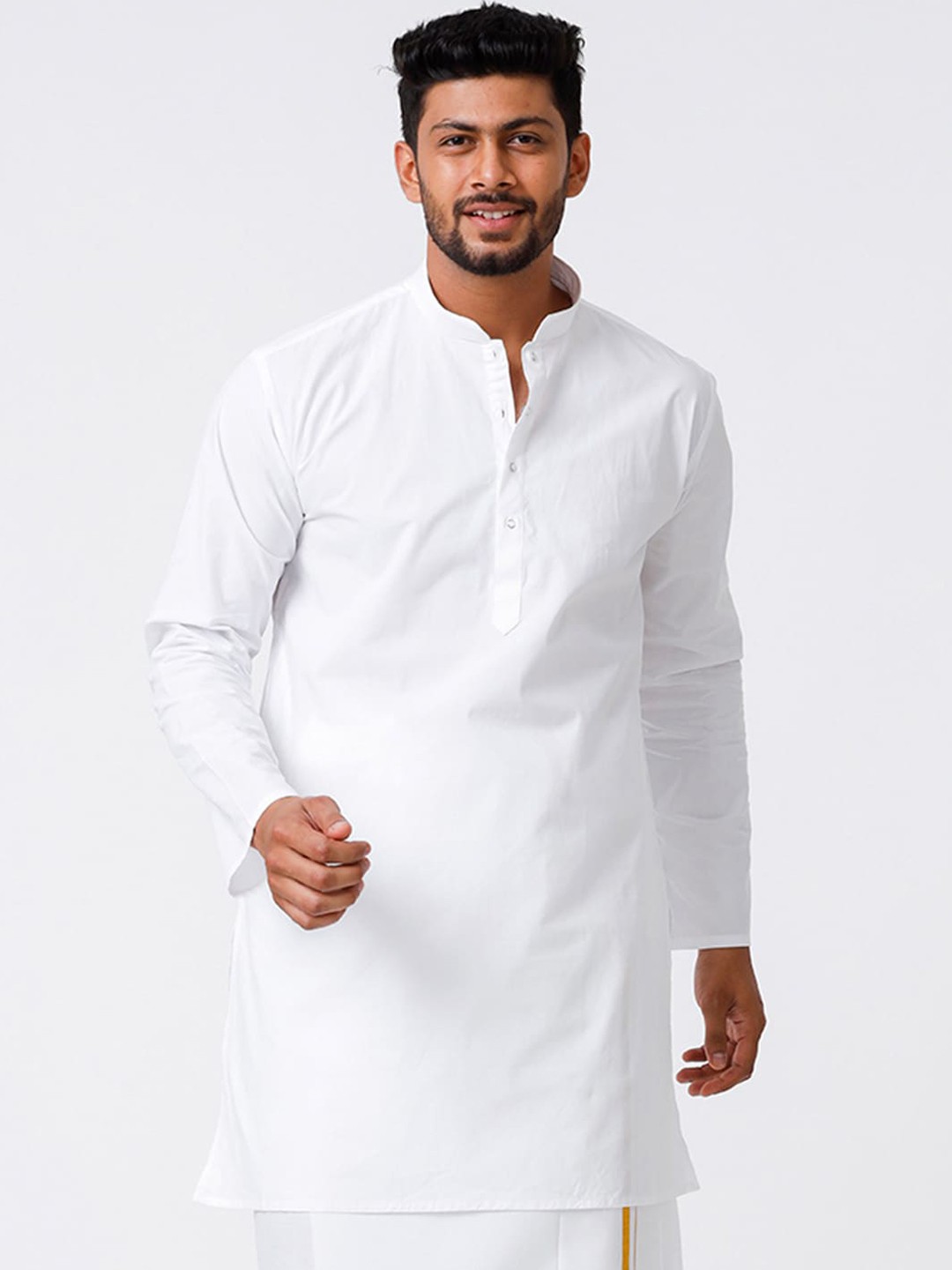 

Ramraj Mandarin Collar Long Sleeves Straight Kurta, White