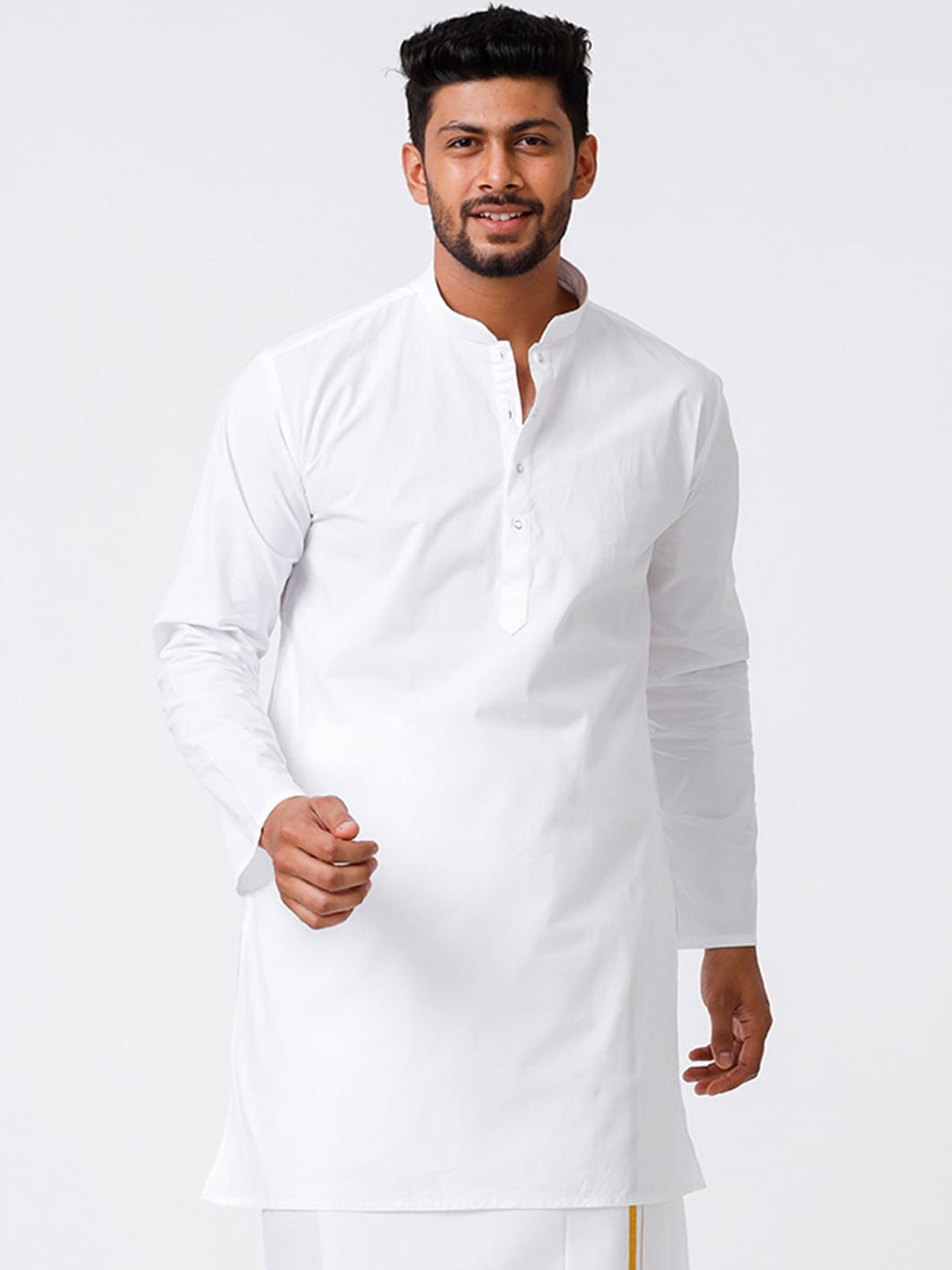 

Ramraj Mandarin Collar Long Sleeves Straight Kurta, White