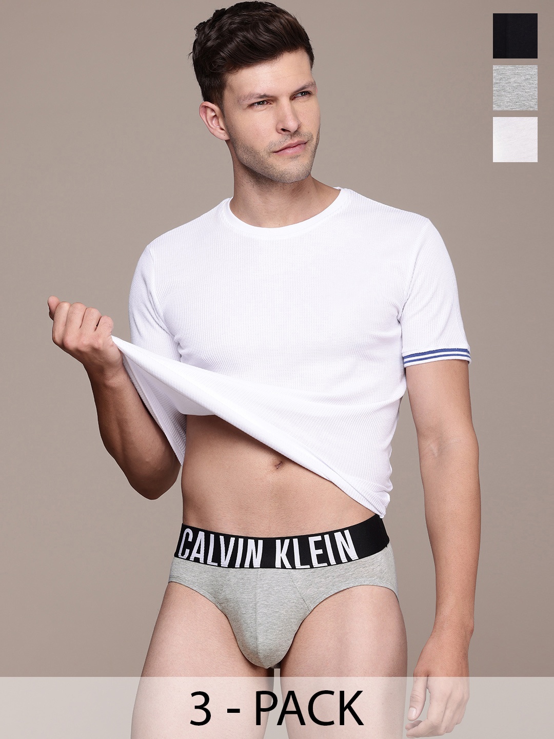 

Calvin Klein Underwear Men Pack Of 3 Basic Briefs NB3607MPI, Grey