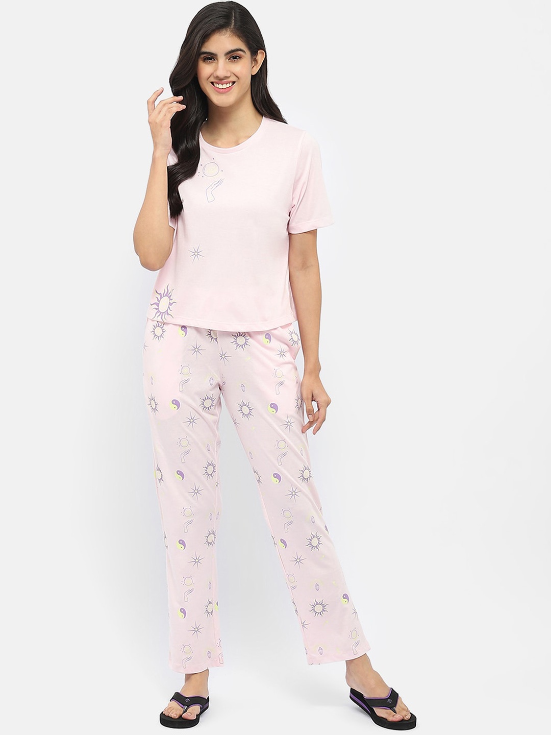 

MADAME M SECRET Conversational Printed Night suit, Pink