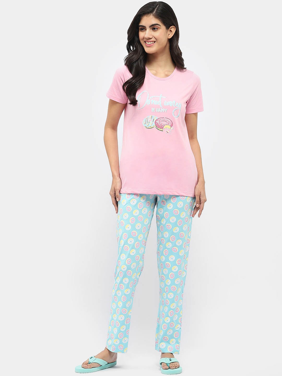 

MADAME M SECRET Typography Printed Night suit, Pink