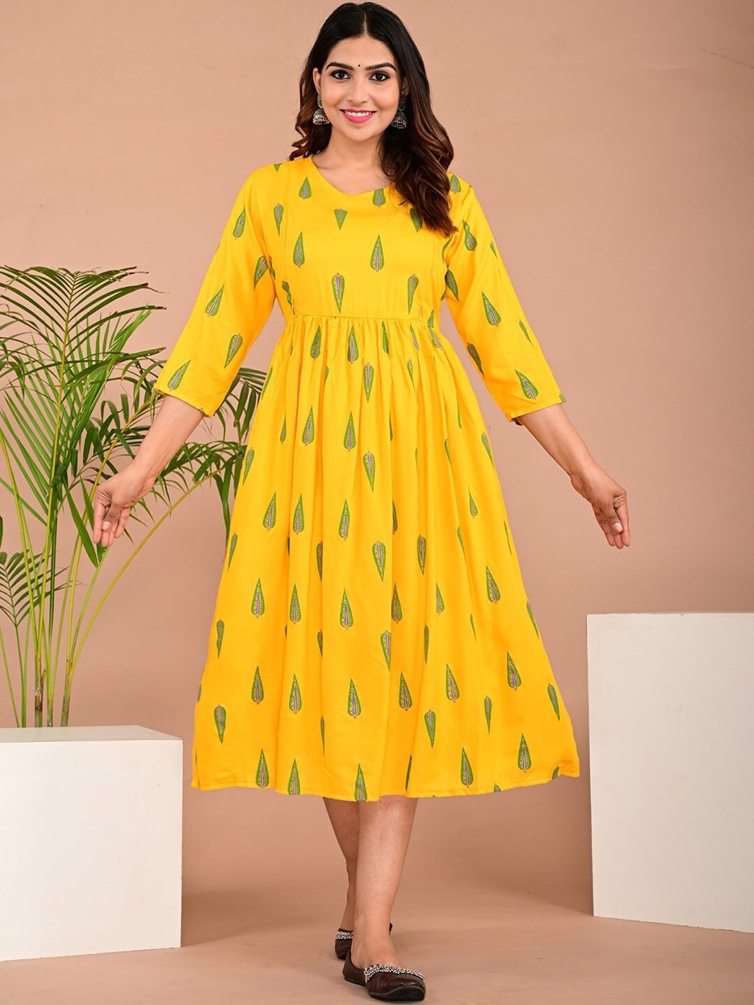 

BAESD Print Maternity Empire Midi Dress, Yellow
