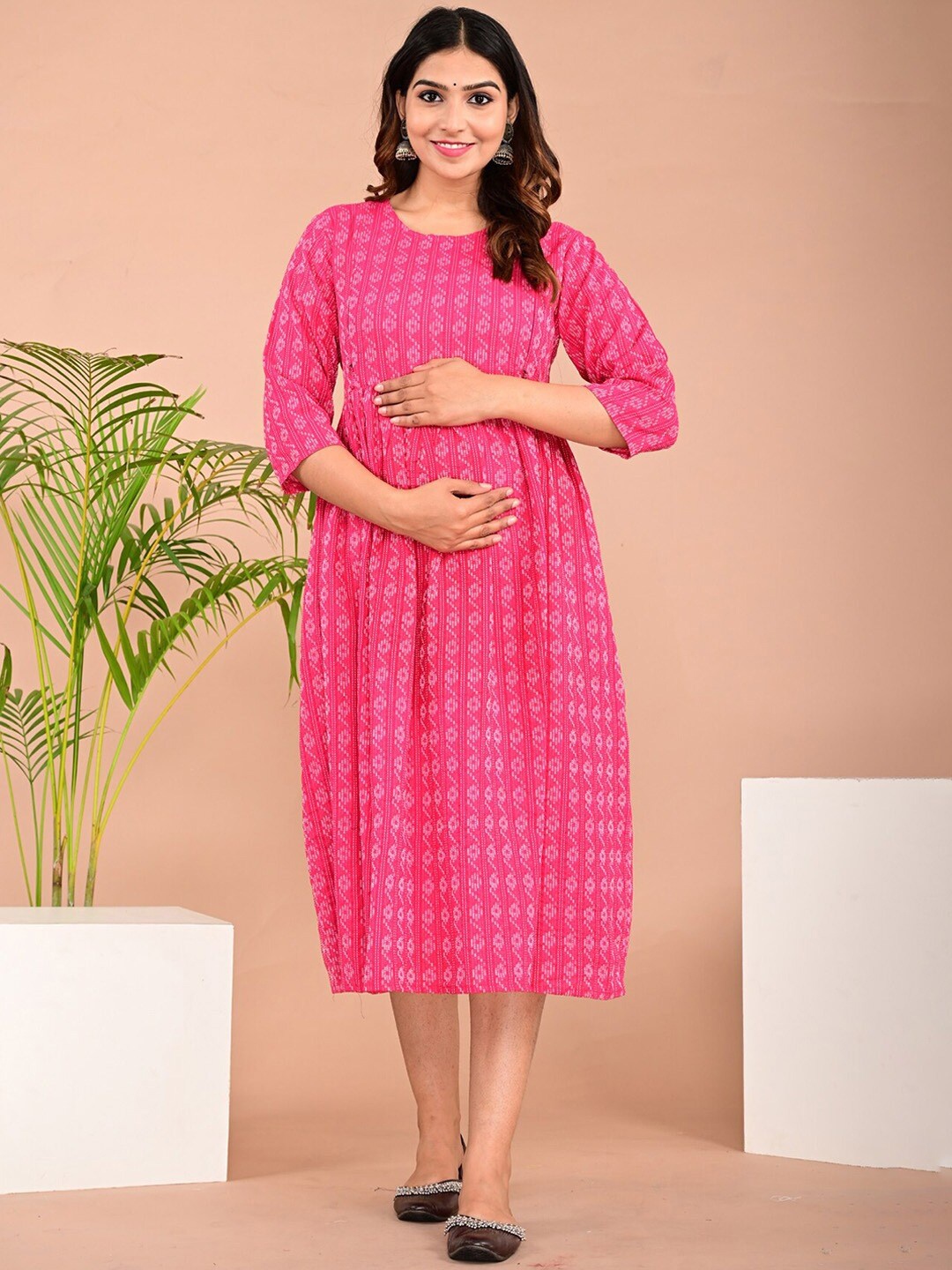 

BAESD Self Design Maternity A-Line Midi Dress, Pink