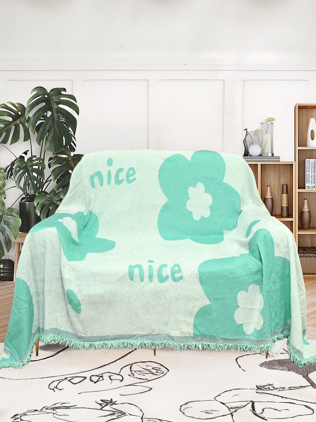 

Cortina Turquoise Blue Printed Reversible 1 Seater Sofa Cover Blanket