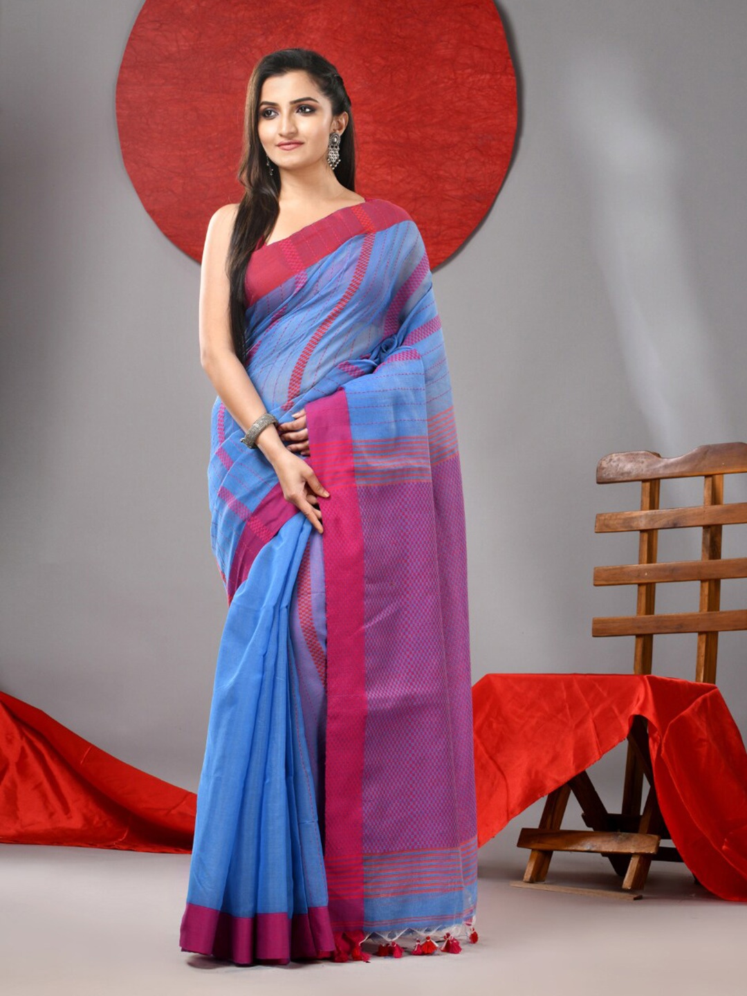 

Arhi Woven Design Tasseled Saree, Blue