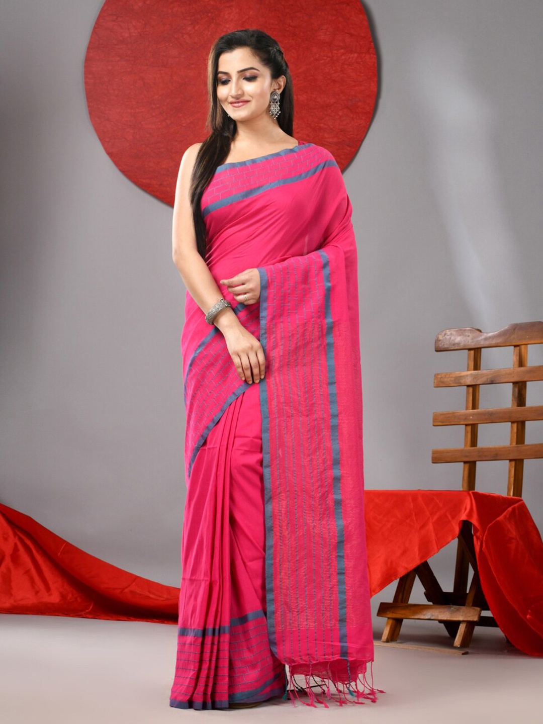 

Arhi Tasseled Pure Cotton Saree, Pink