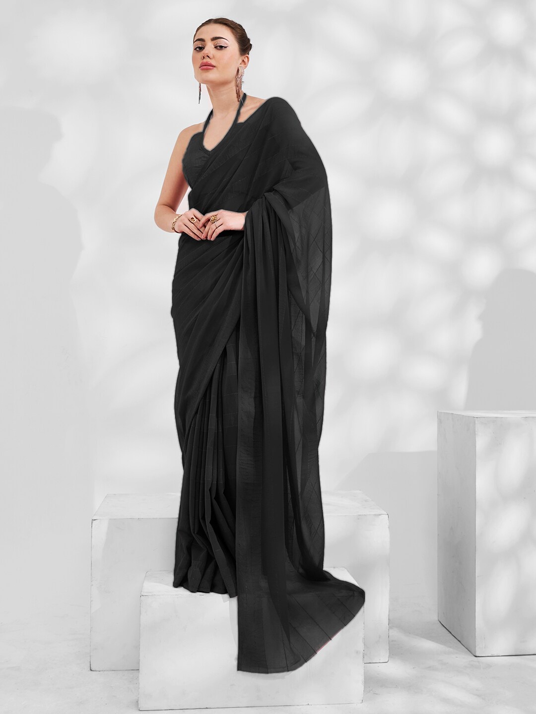 

Kalista Checked Pure Georgette Saree, Black