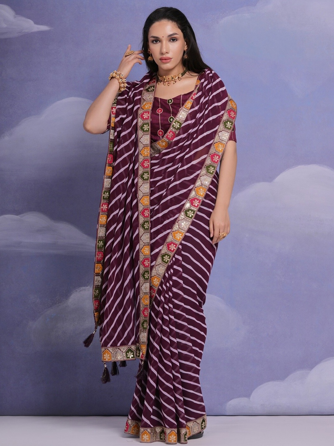 

Kalista Leheriya Printed Saree, Purple
