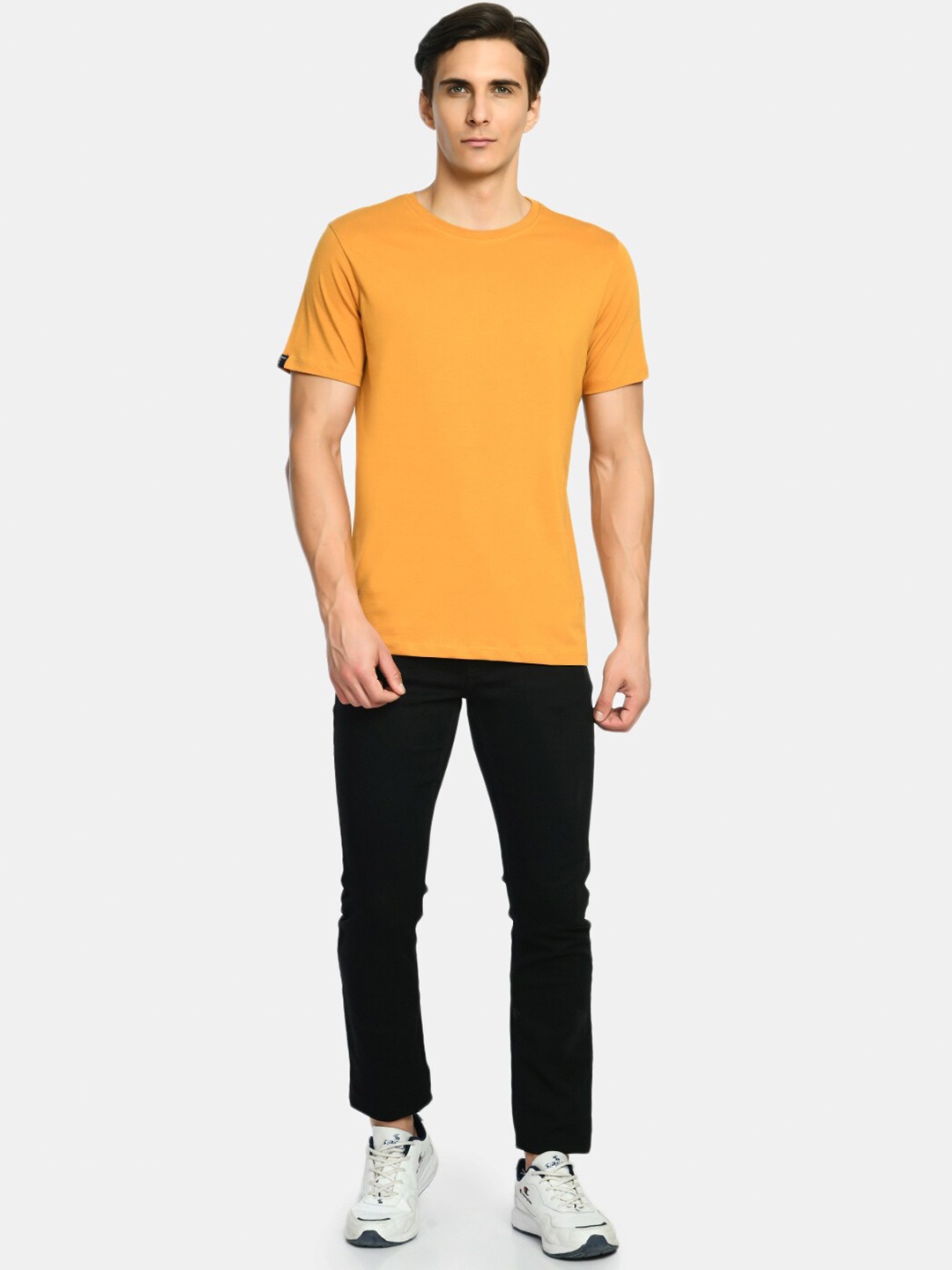 

SQUIREHOOD Round Neck Cotton Slim Fit T-shirt, Yellow
