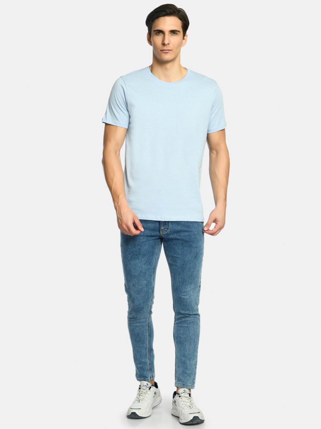 

SQUIREHOOD Round Neck Cotton Slim Fit T-shirt, Blue